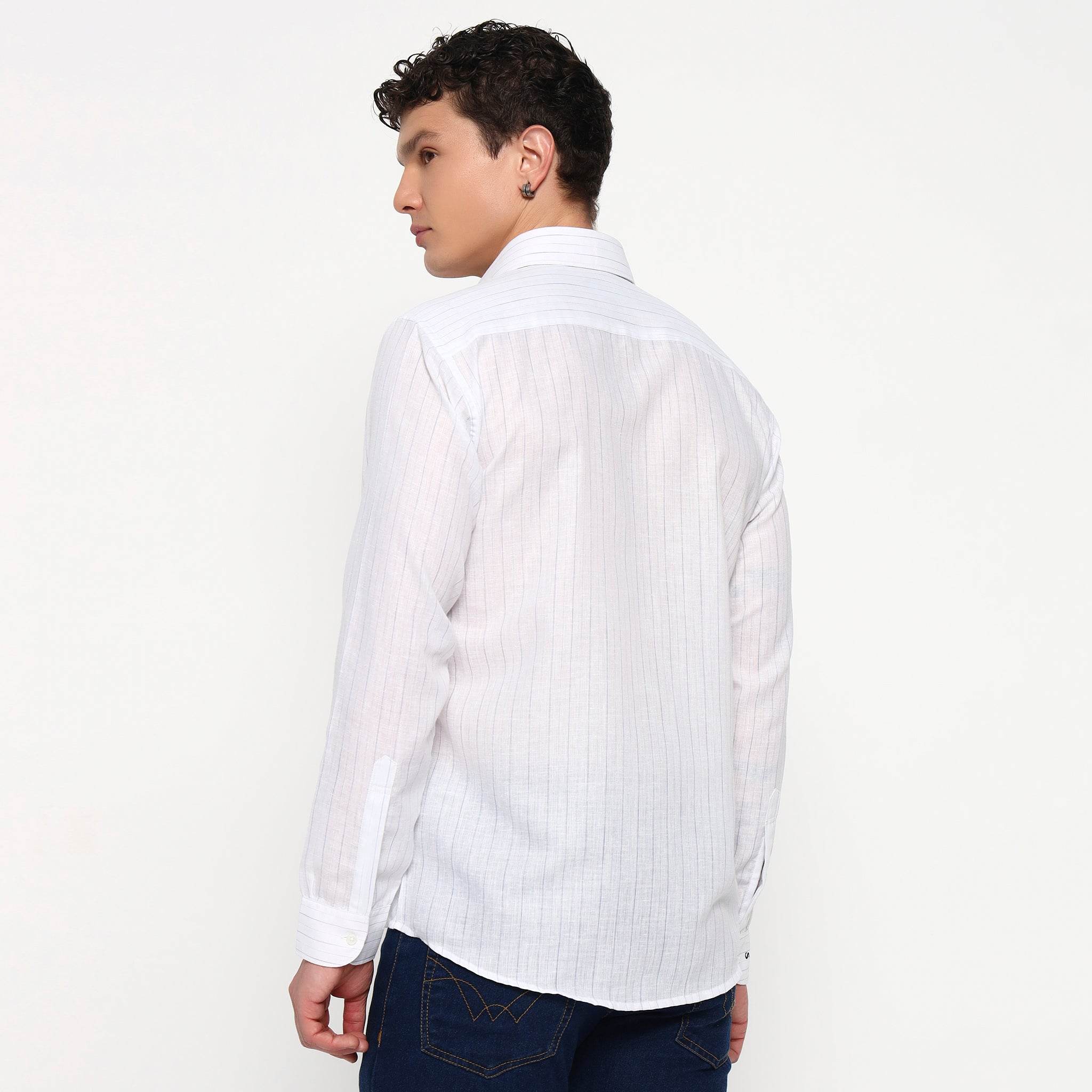 White Blue Line Stripes Cotton Shirt