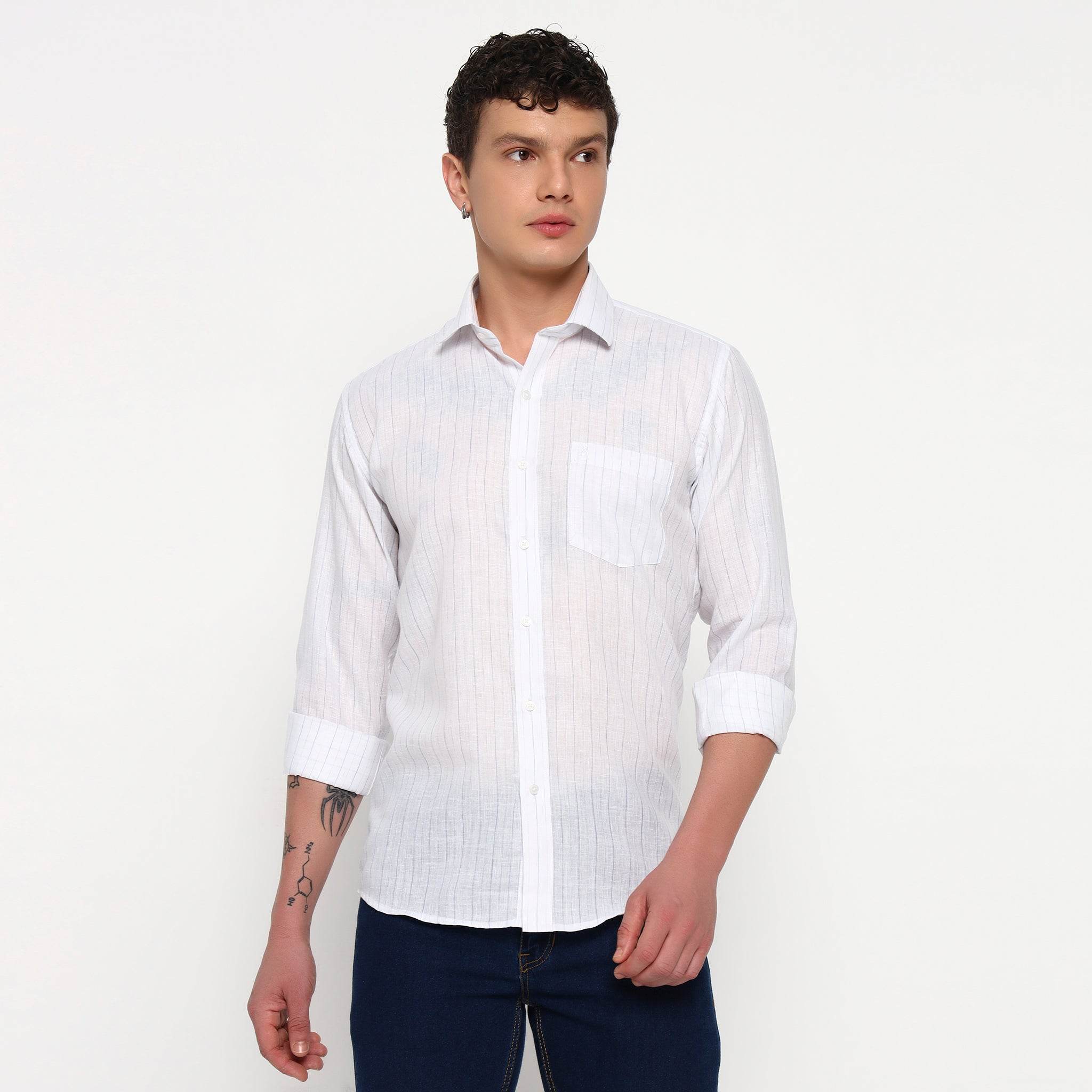 White Blue Line Stripes Cotton Shirt