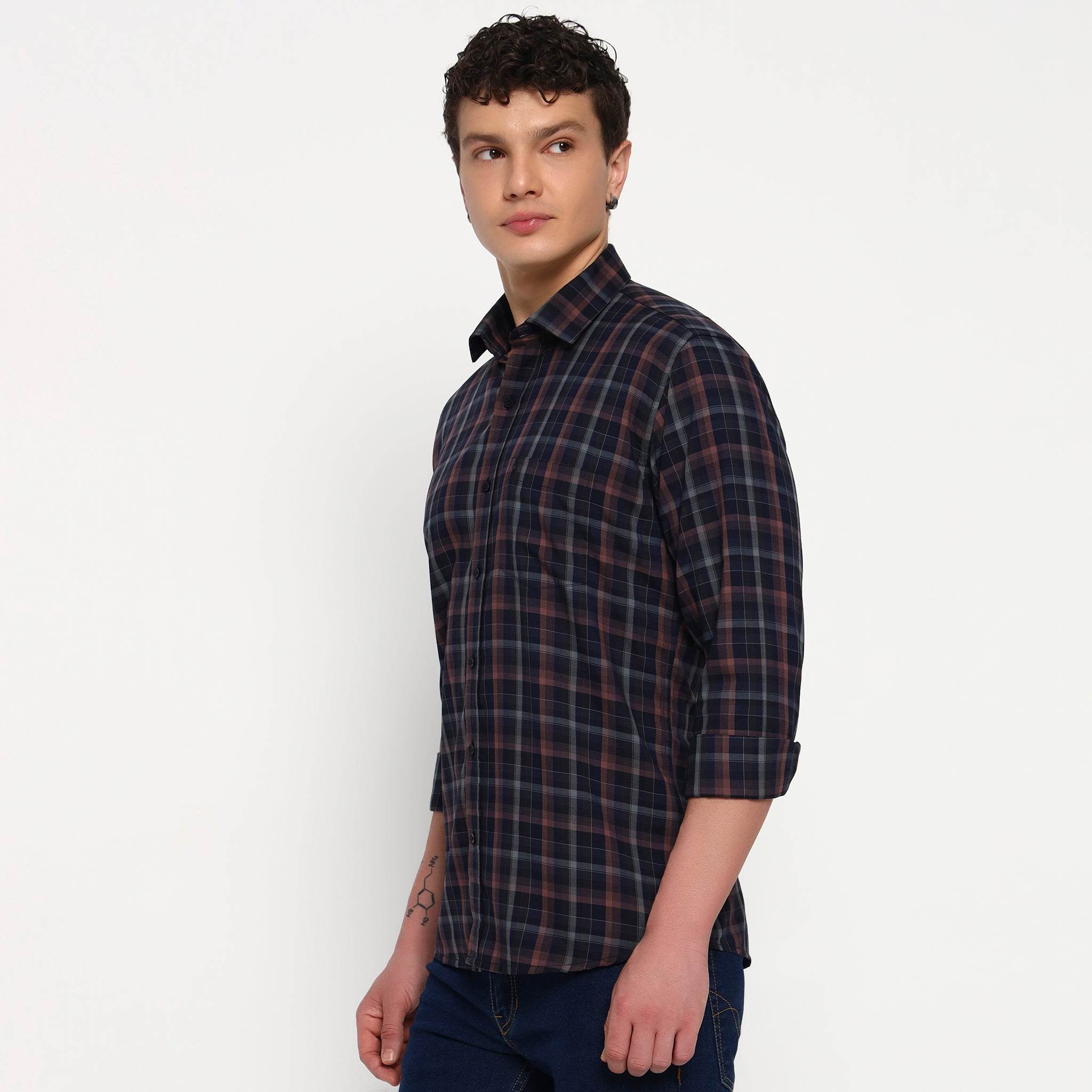 Navy Blue Checks Bamboo Shirt