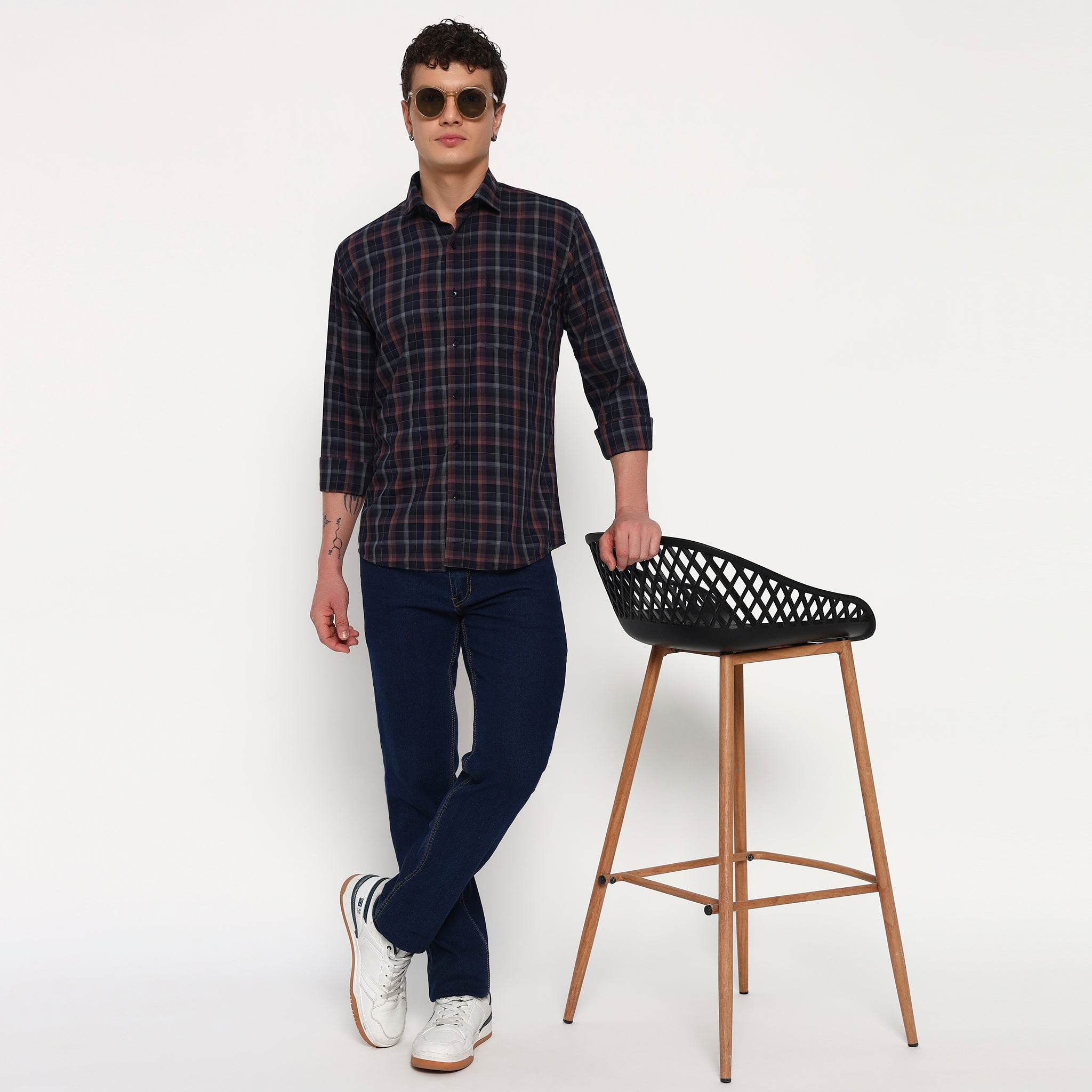 Navy Blue Checks Bamboo Shirt