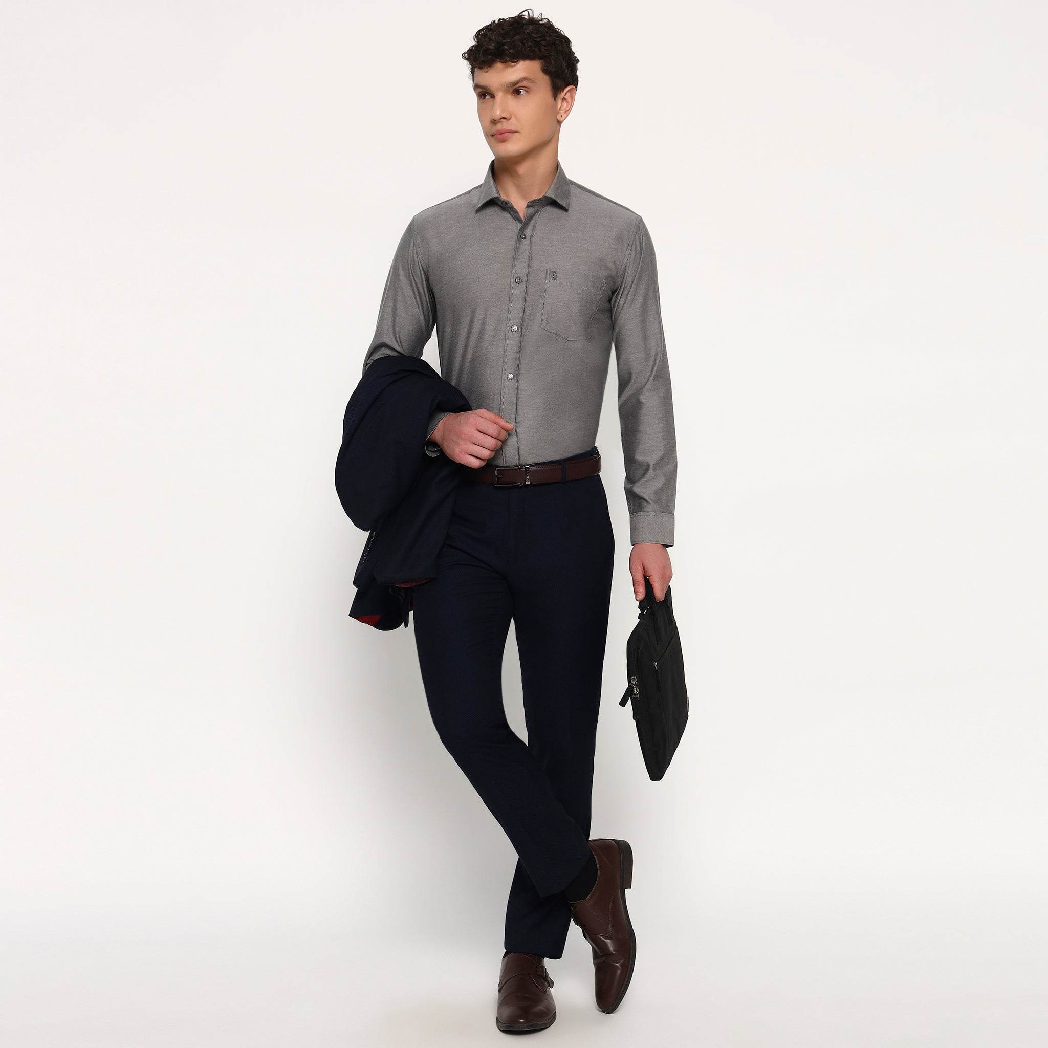Silver Grey Oxford Cotton Shirt