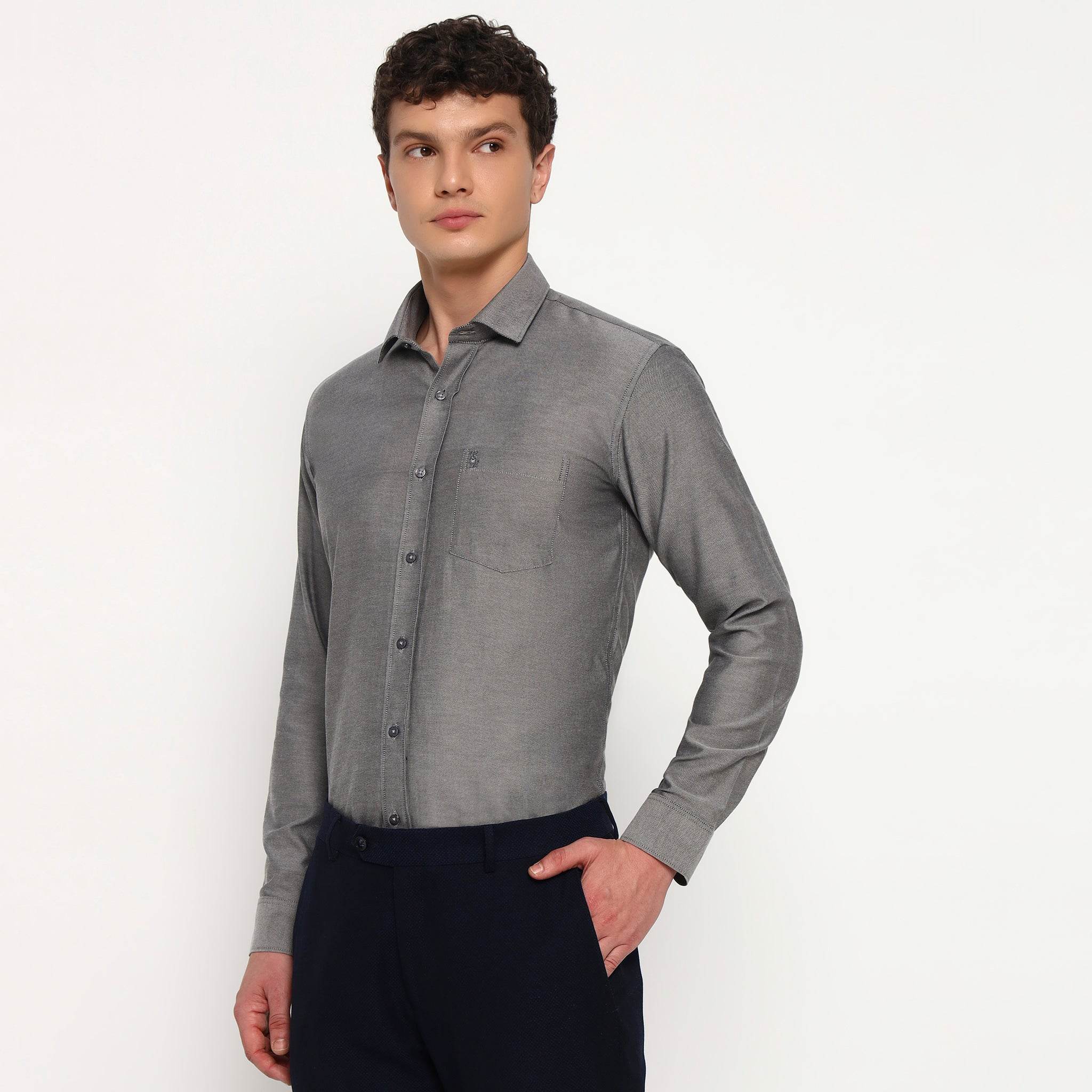 Silver Grey Oxford Cotton Shirt