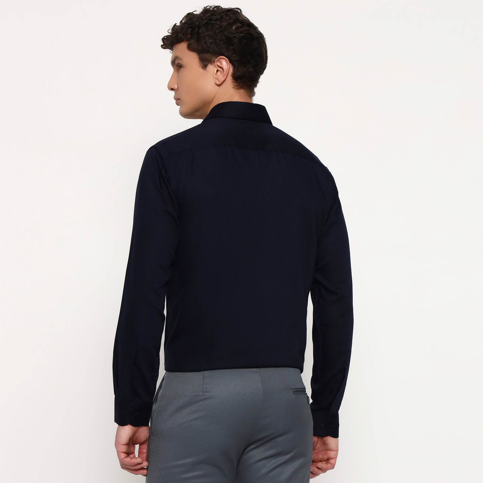 Navy Blue Satin Shirt