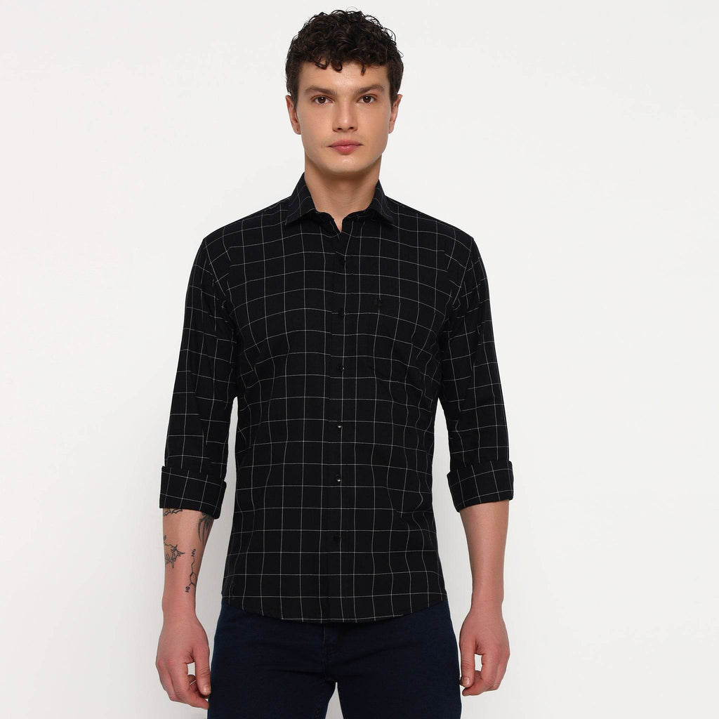 Black Matrix Checks Cotton Shirt
