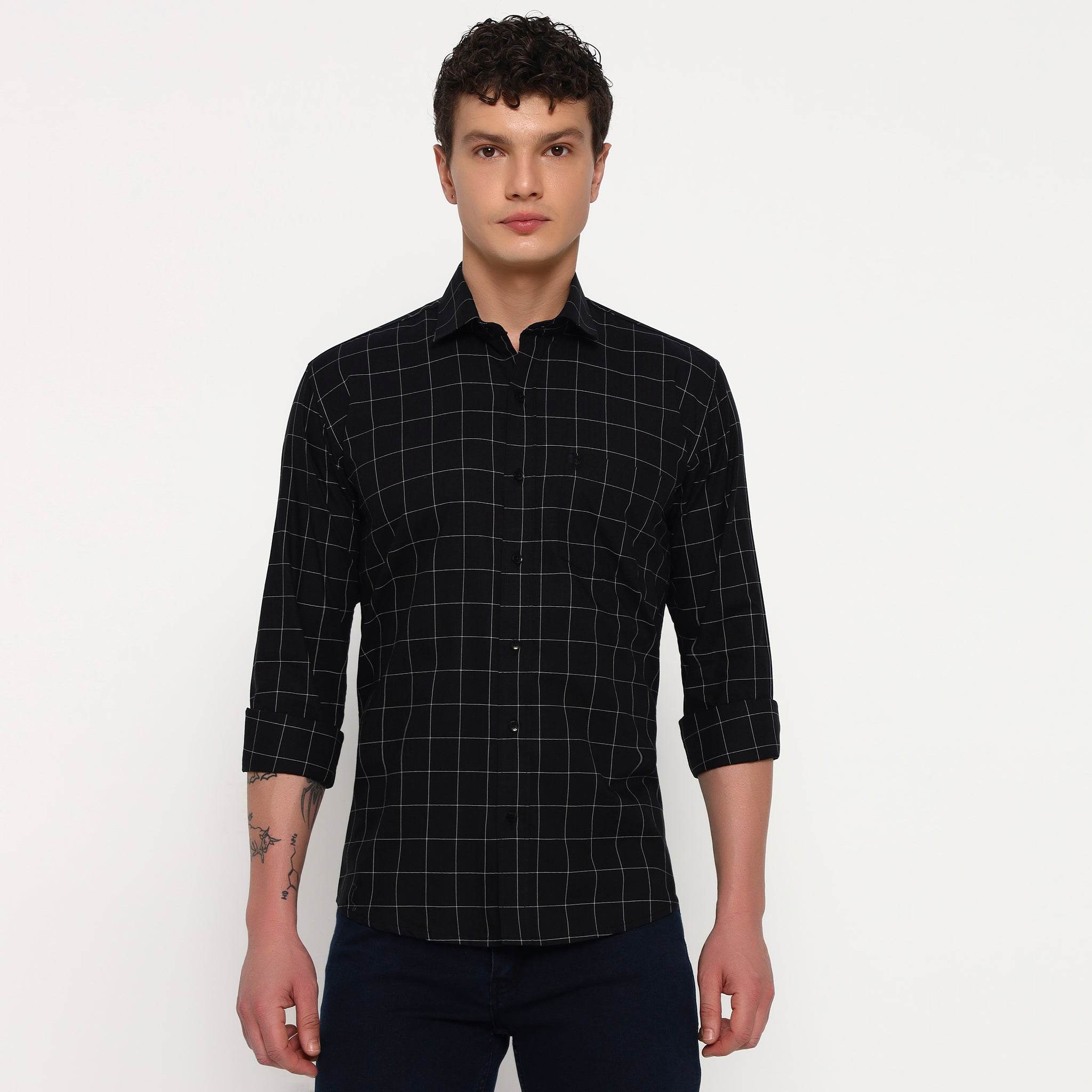 Black Matrix Checks Cotton Shirt
