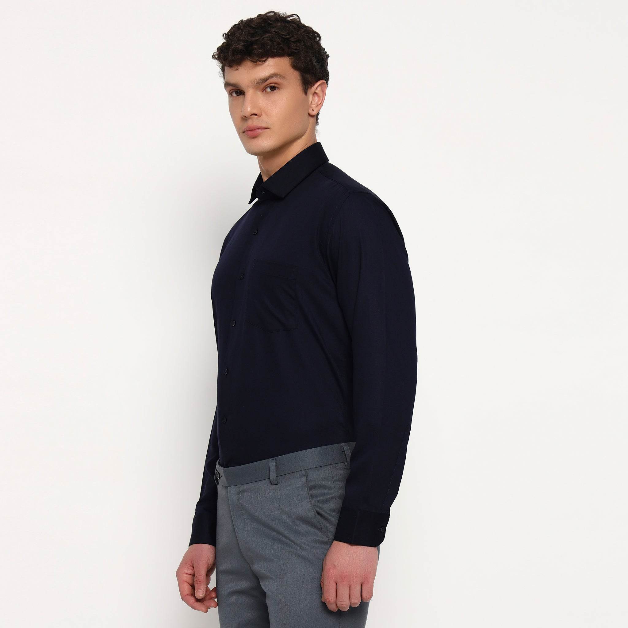 Navy Blue Satin Shirt