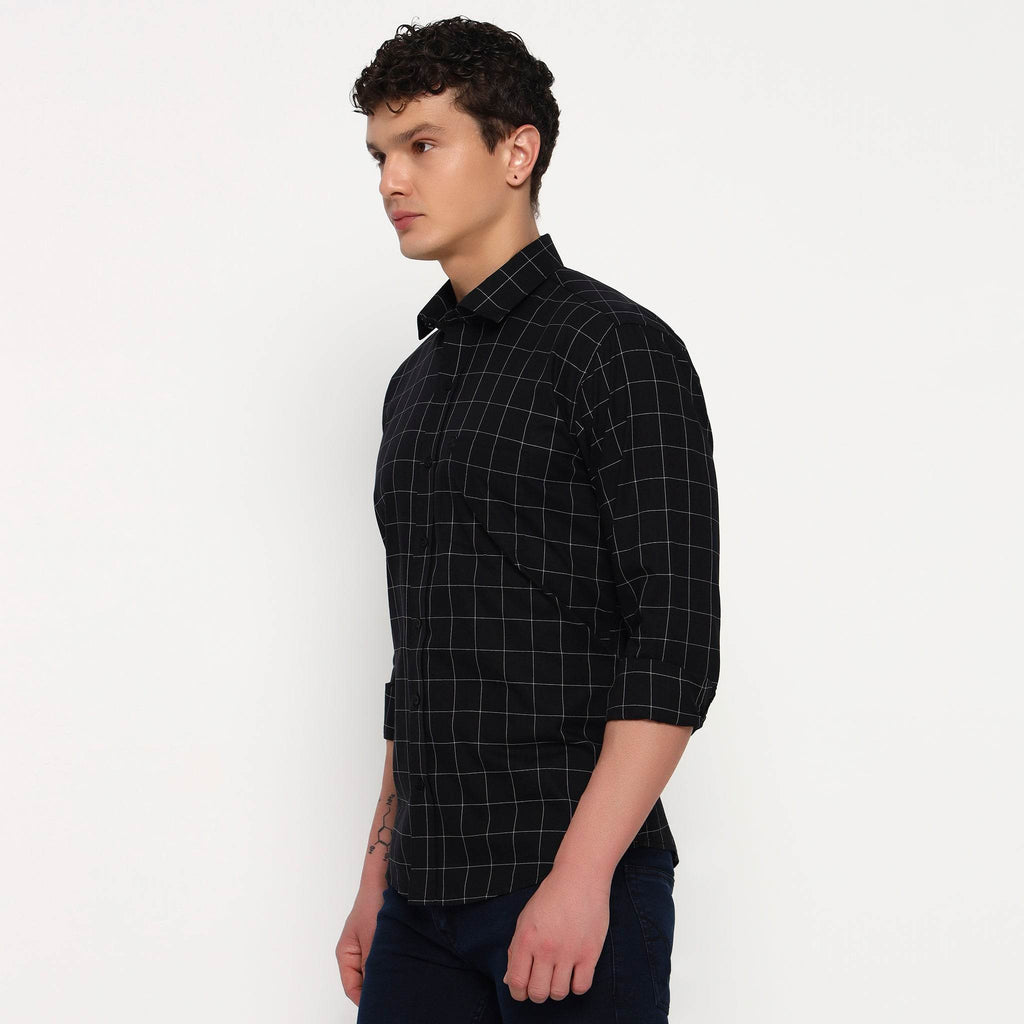 Black Matrix Checks Cotton Shirt