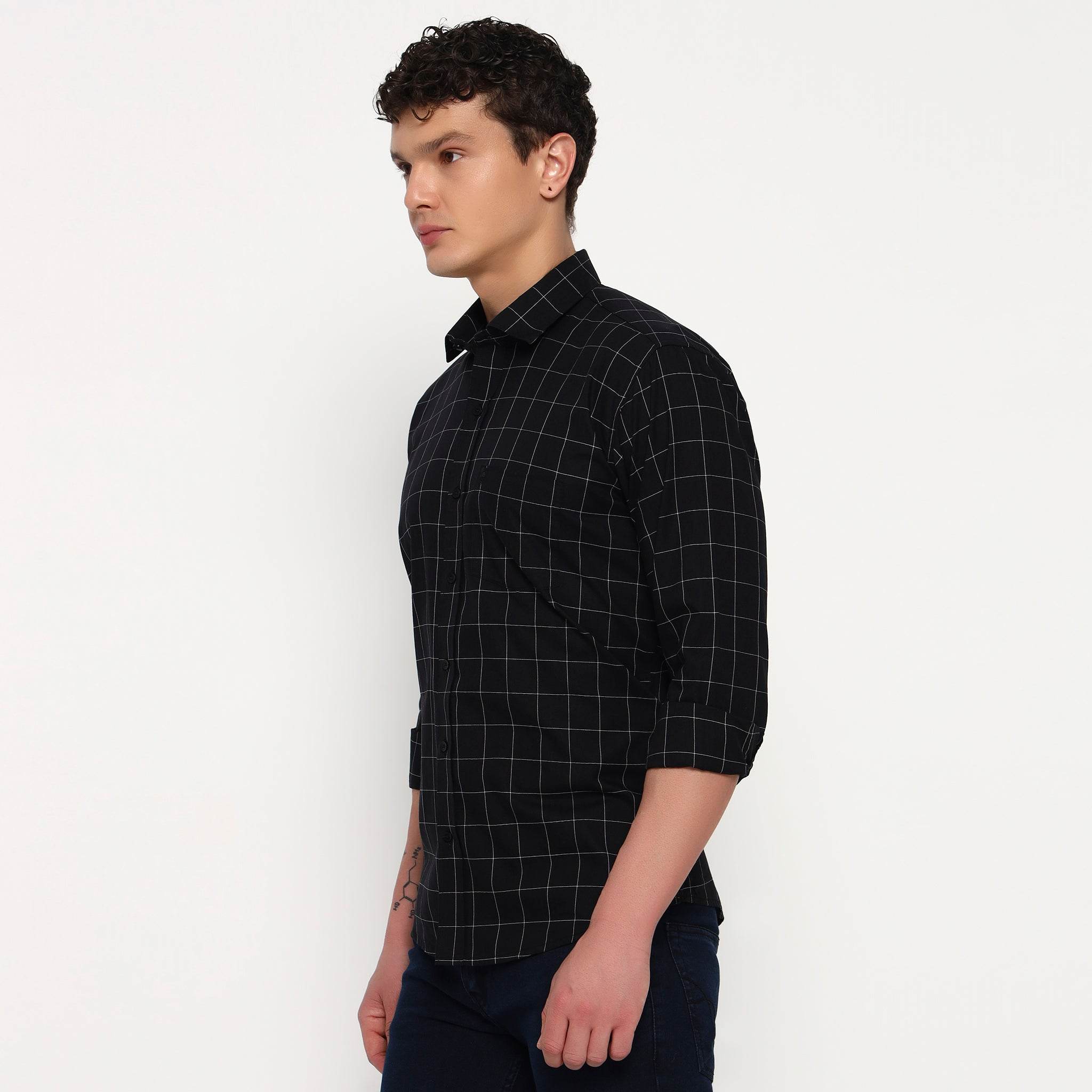 Black Matrix Checks Cotton Shirt