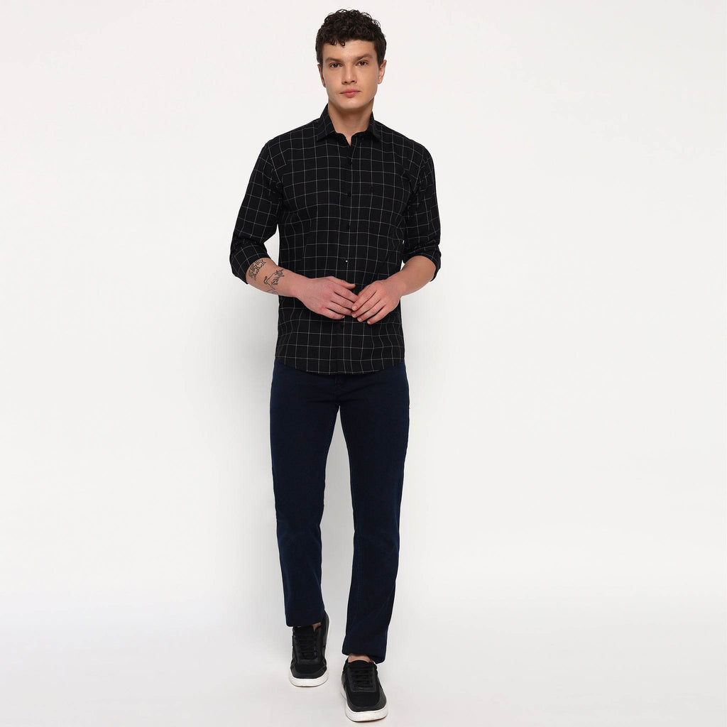 Black Matrix Checks Cotton Shirt