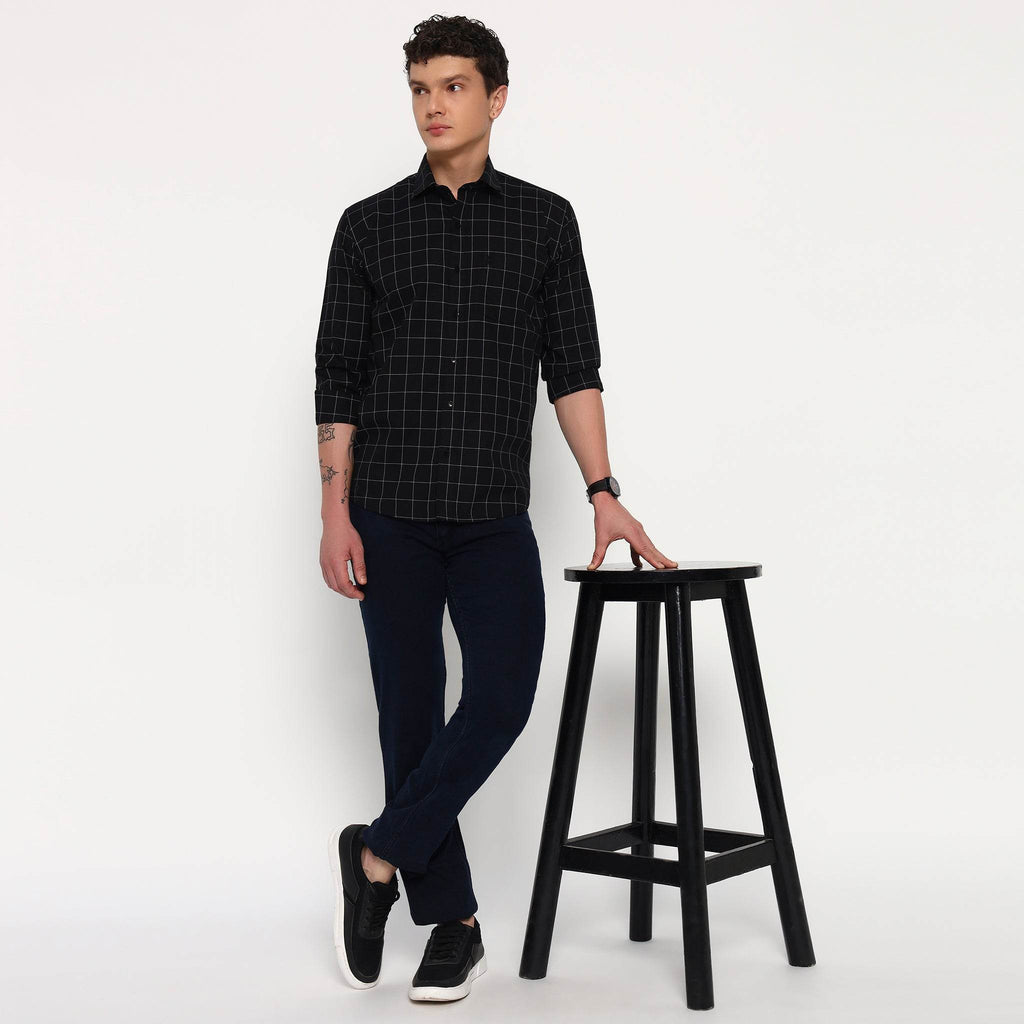 Black Matrix Checks Cotton Shirt