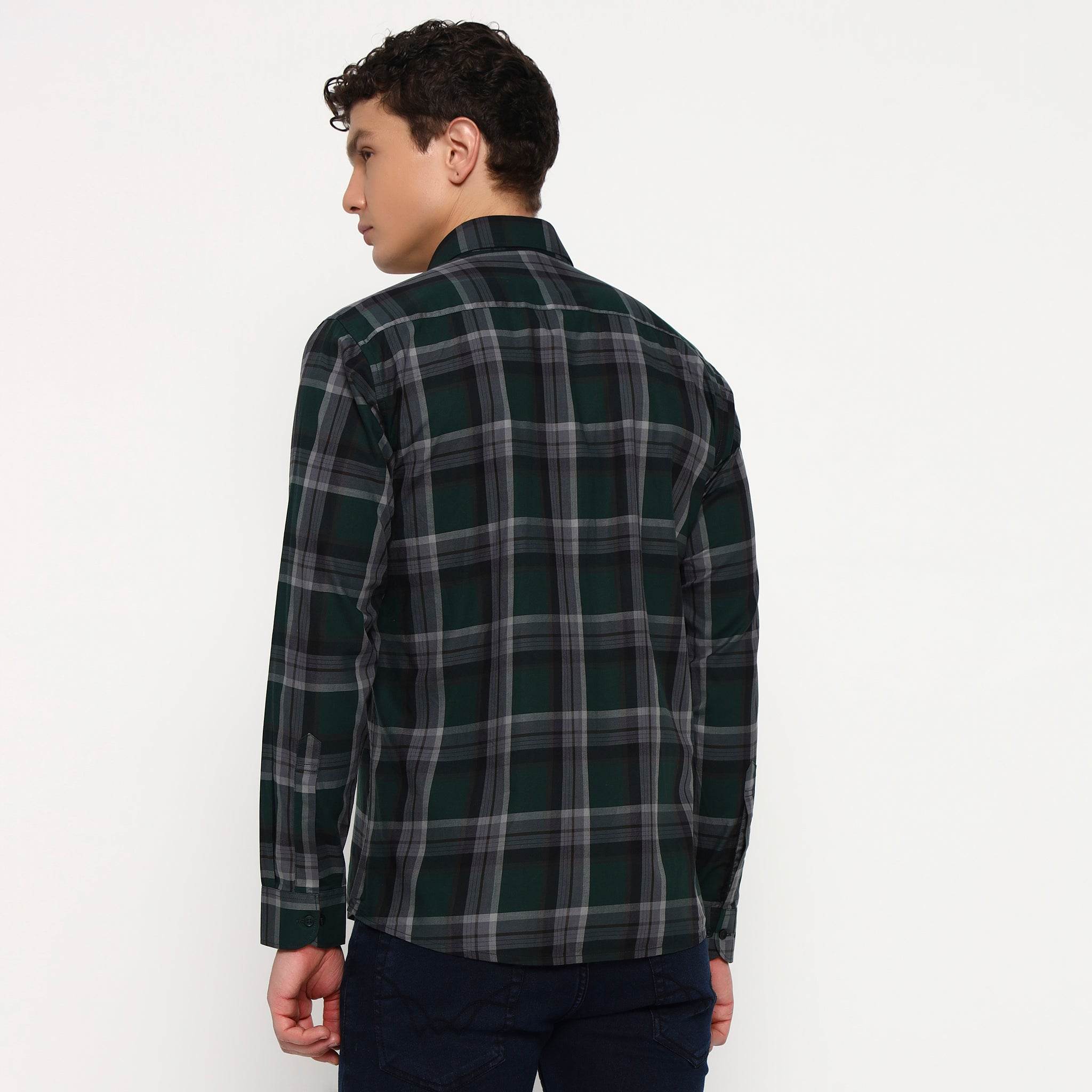 Swamp Green Checks Cotton Shirt