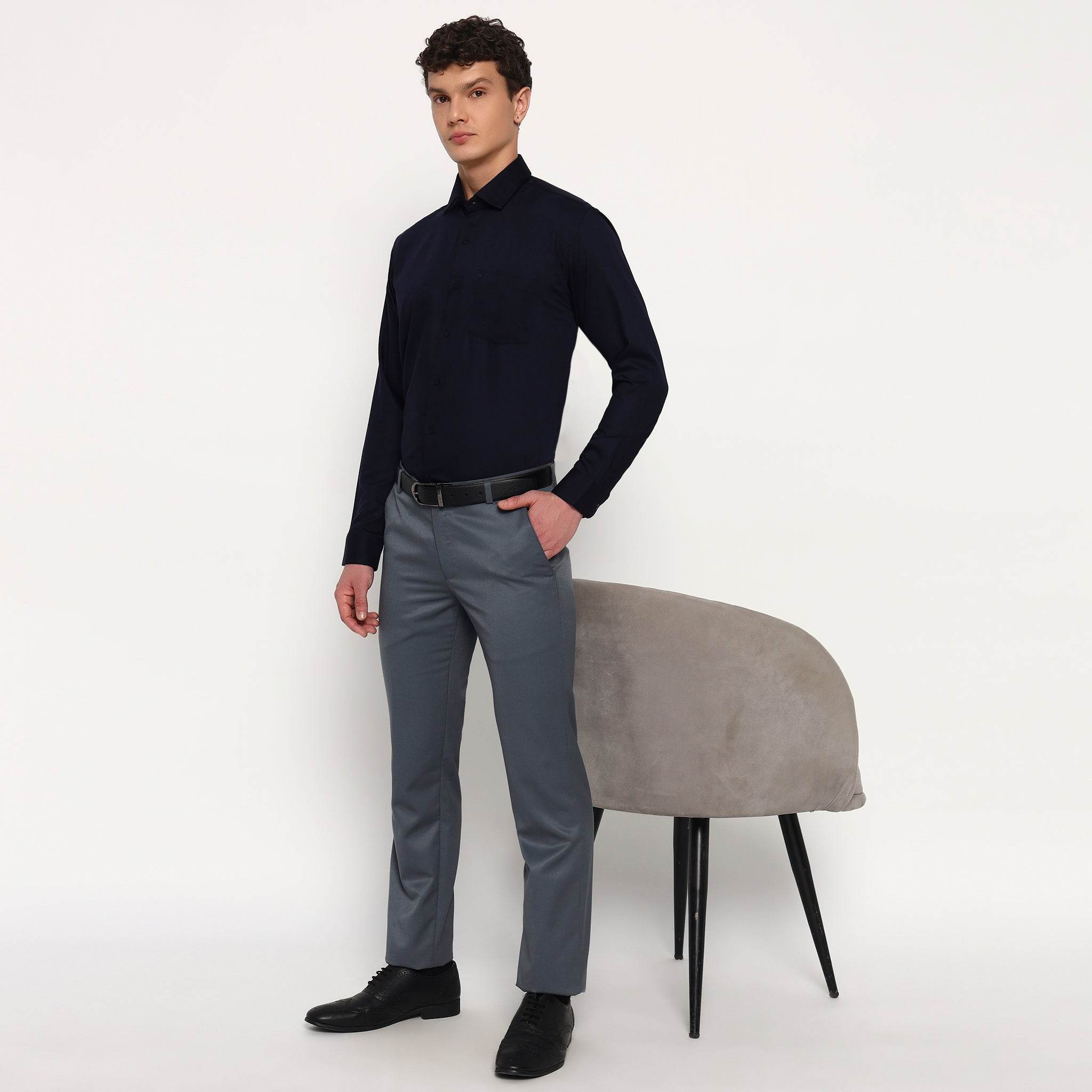 Navy Blue Satin Shirt