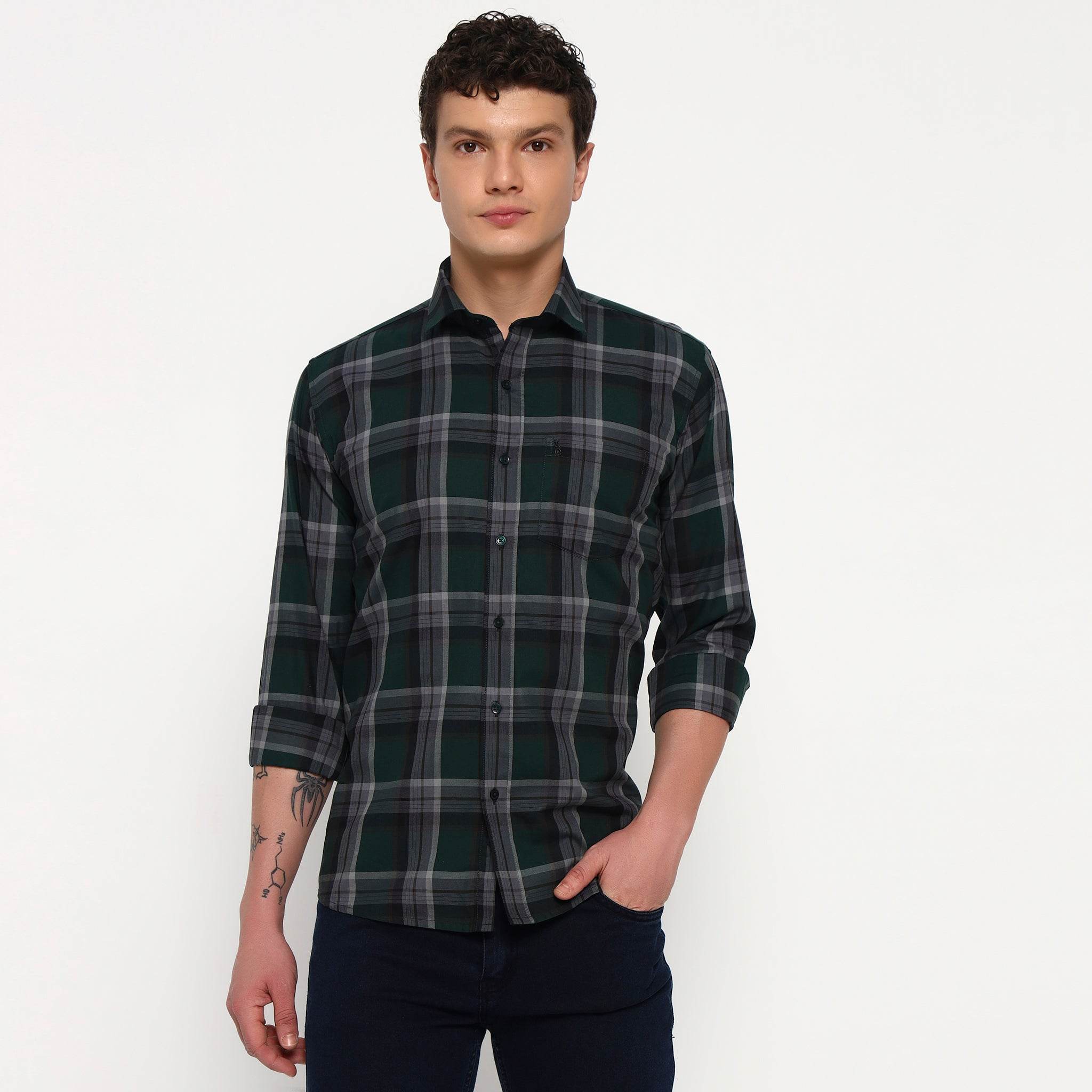 Swamp Green Checks Cotton Shirt