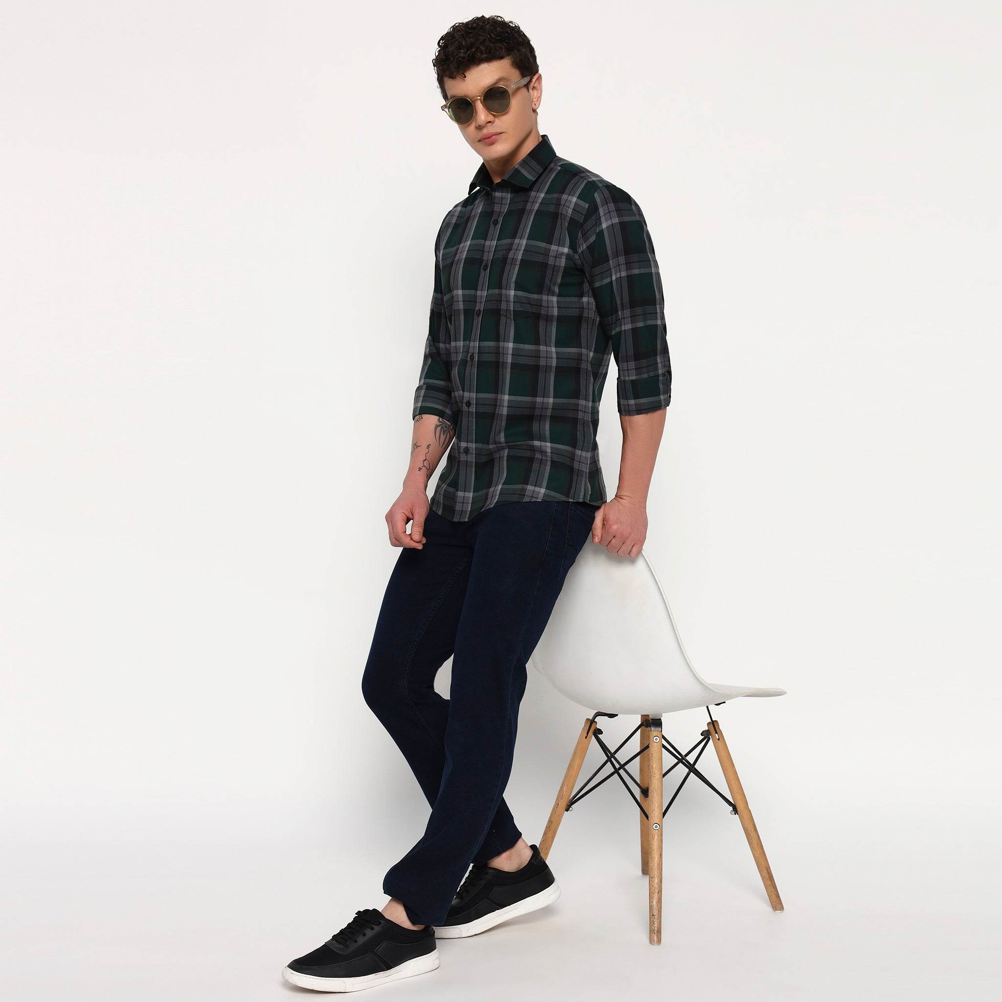 Swamp Green Checks Cotton Shirt