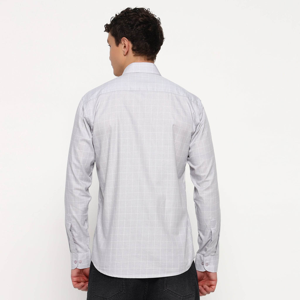 Light Grey Matrix Checks Cotton Shirt