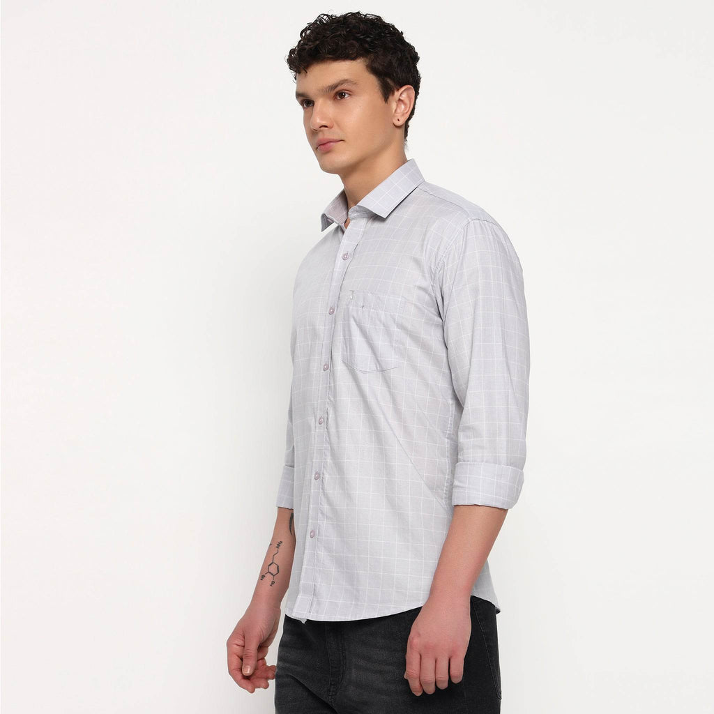 Light Grey Matrix Checks Cotton Shirt