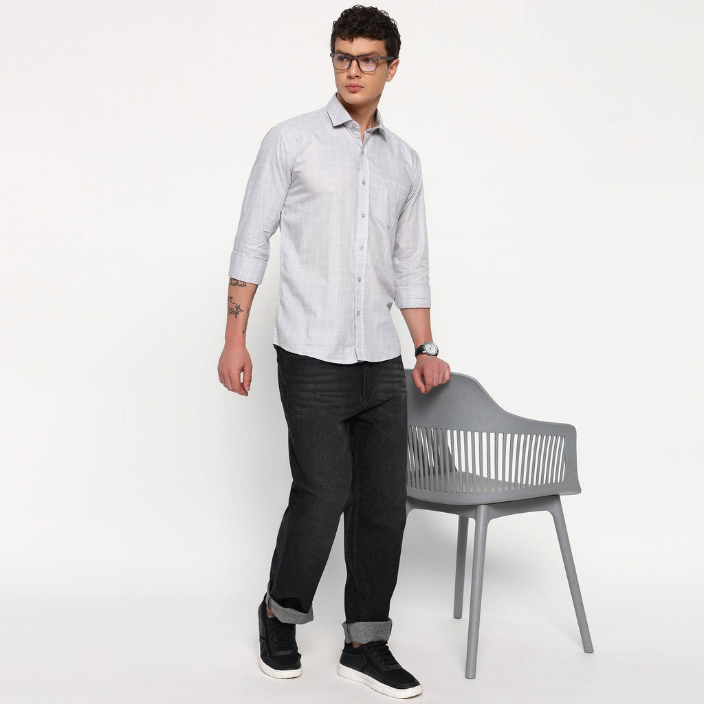 Light Grey Matrix Checks Cotton Shirt