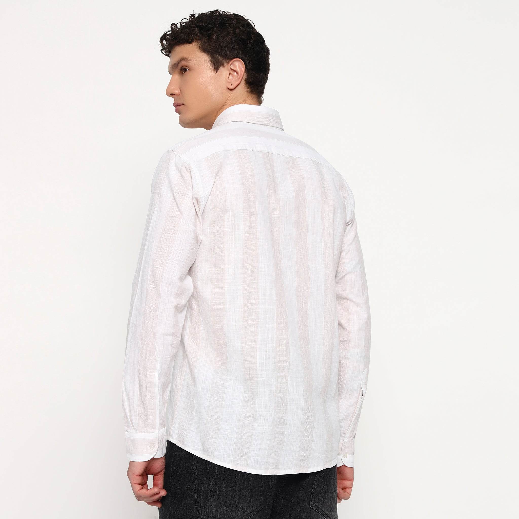 White Light Pink Stripes Cotton Shirt