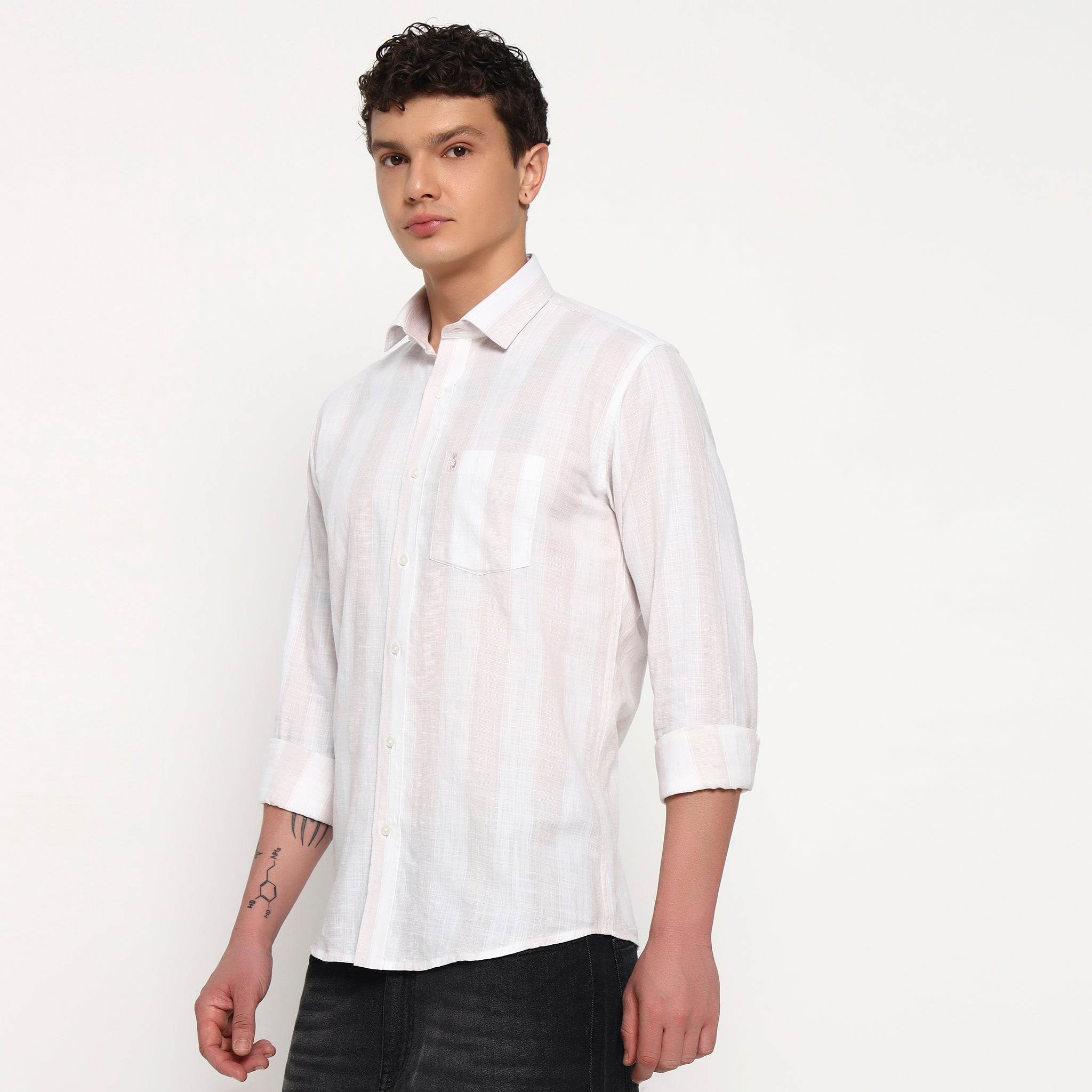 White Light Pink Stripes Cotton Shirt