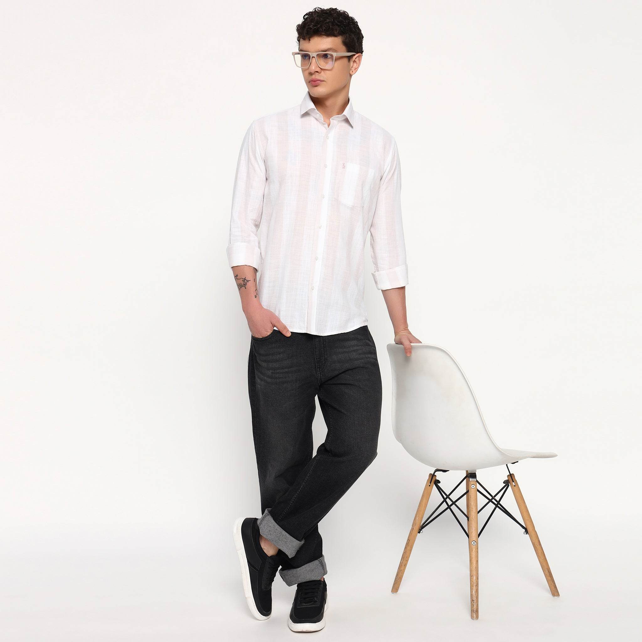 White Light Pink Stripes Cotton Shirt