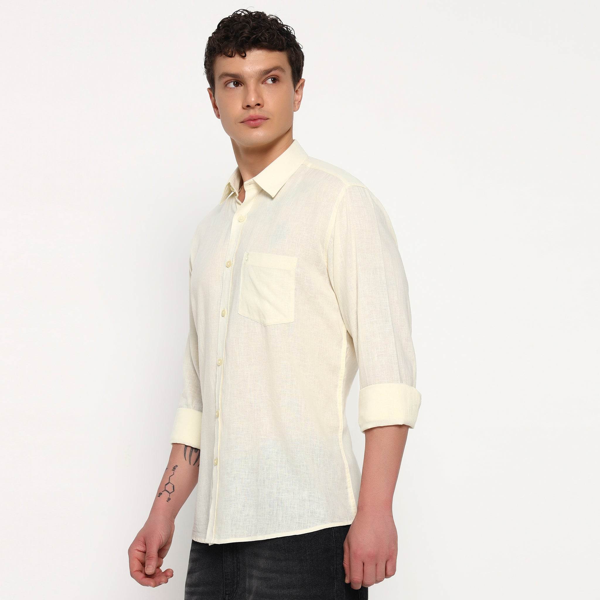 Pale Yellow Belgian Linen Shirt