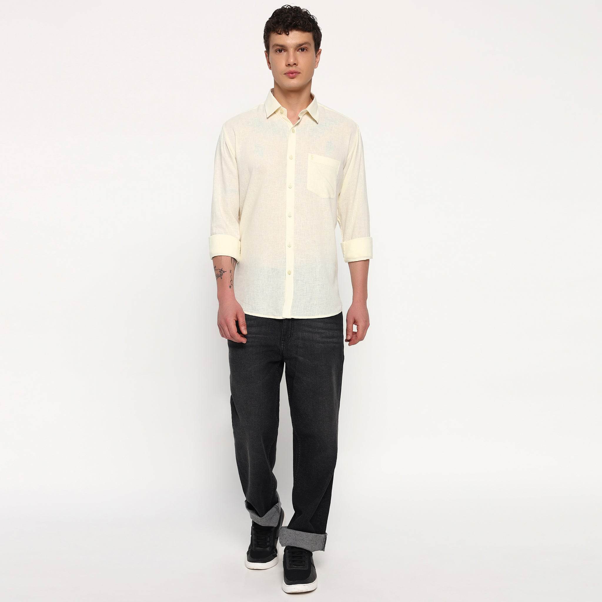 Pale Yellow Belgian Linen Shirt
