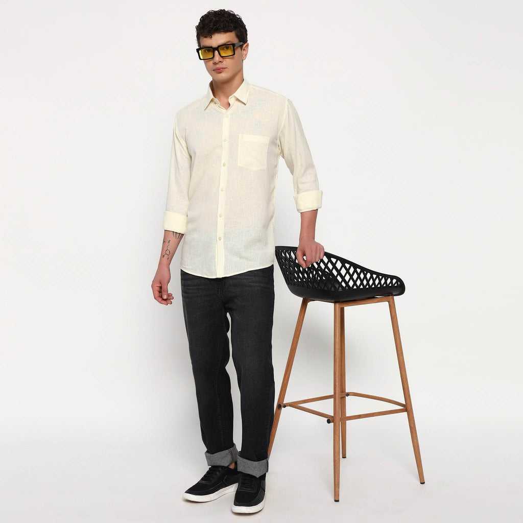 Pale Yellow Belgian Linen Shirt