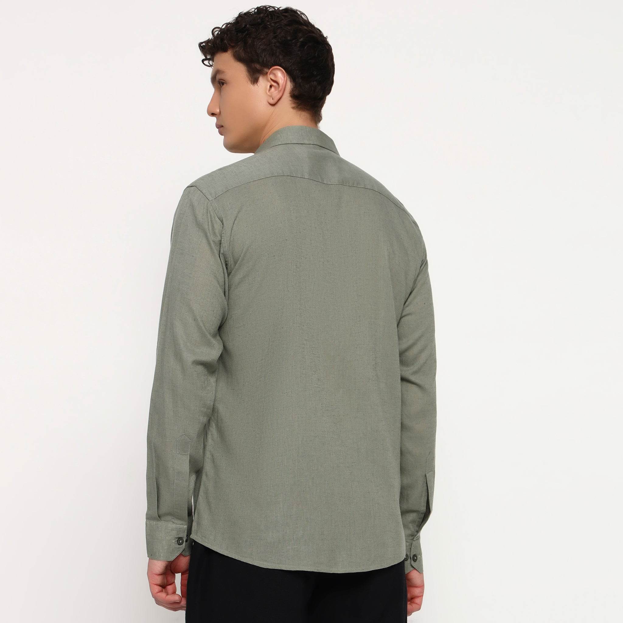 Olive Green Belgian Linen Shirt