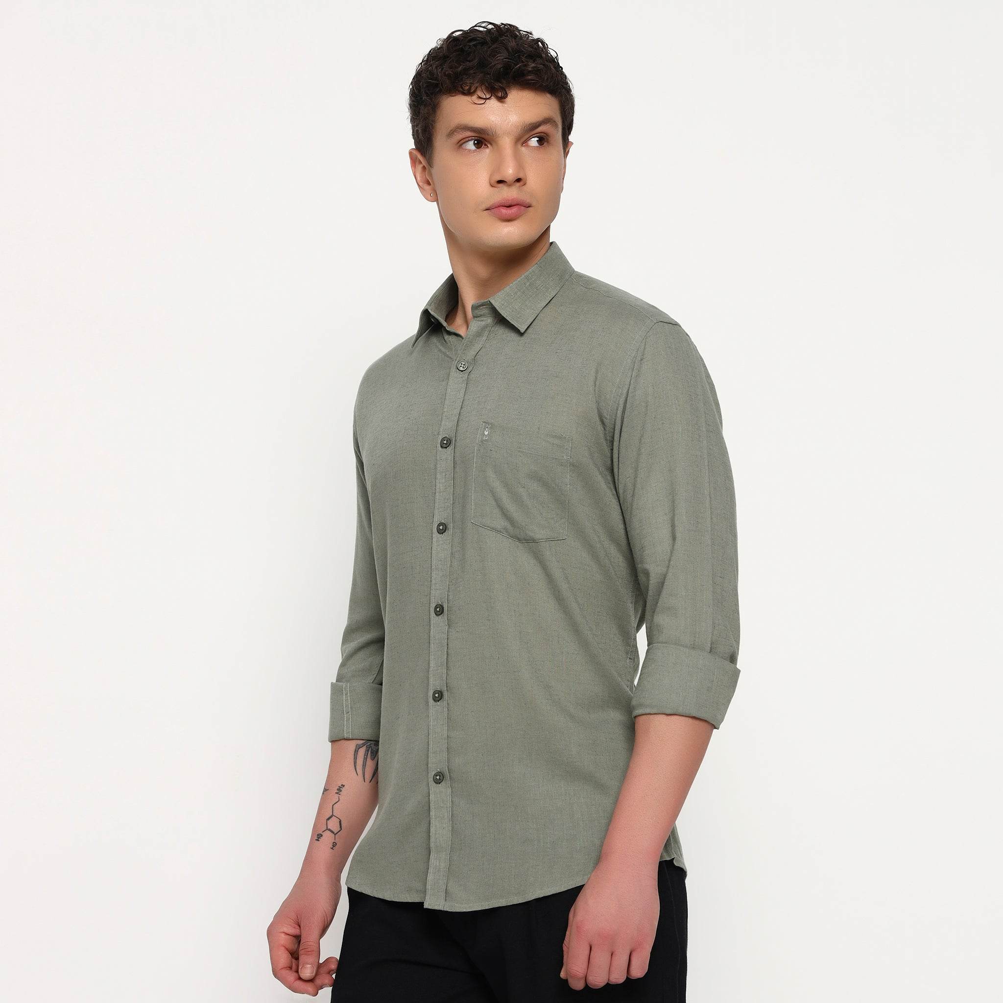 Olive Green Belgian Linen Shirt