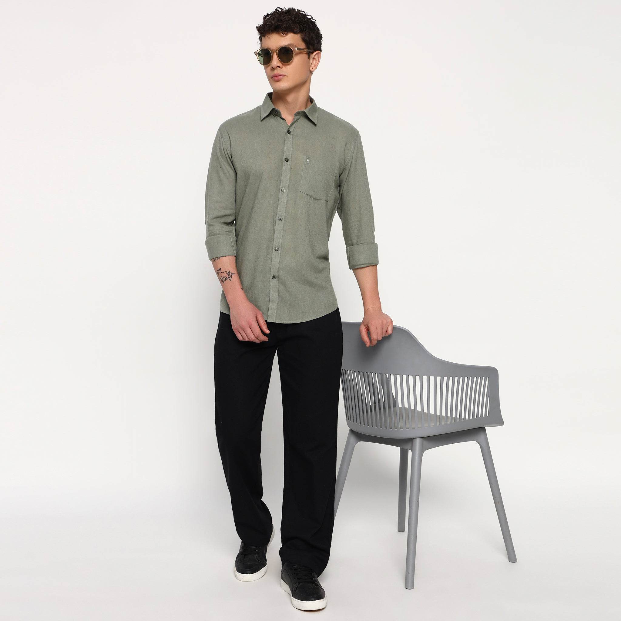 Olive Green Belgian Linen Shirt