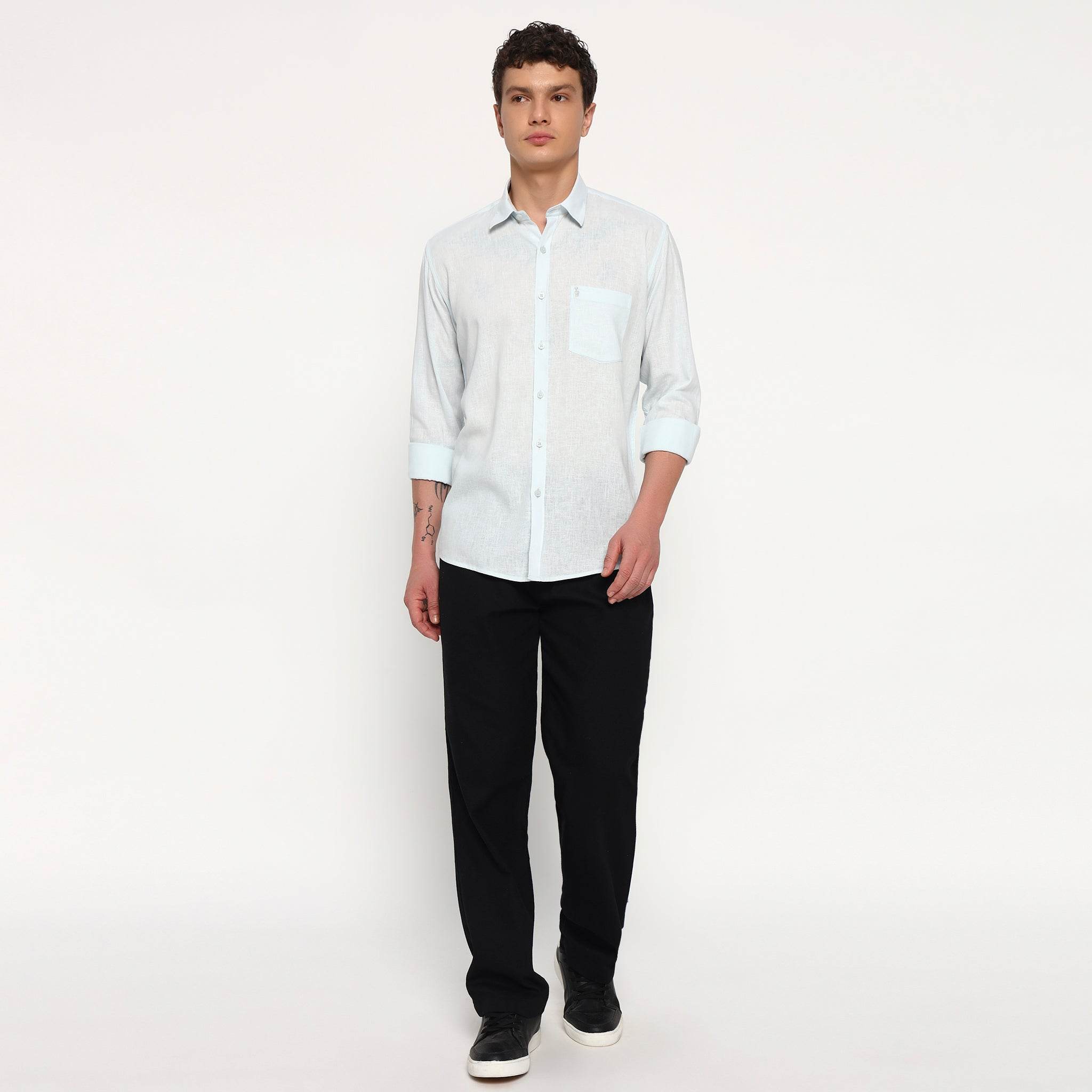 Ice Blue Belgian Linen Shirt