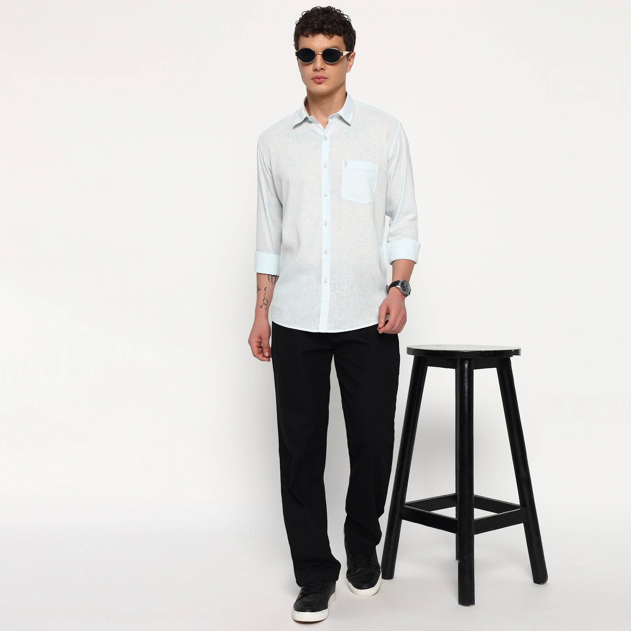 Ice Blue Belgian Linen Shirt