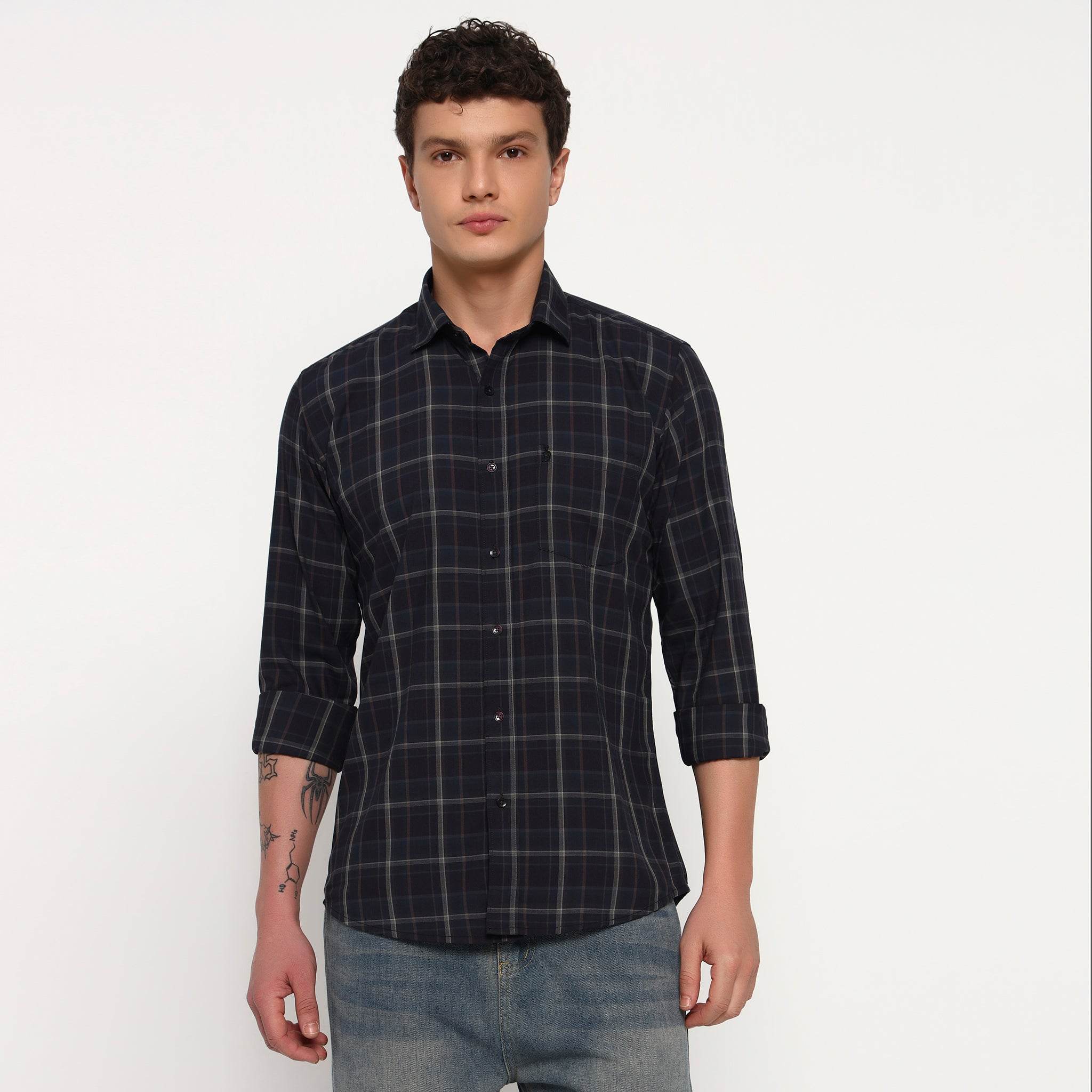 Deep Blue Checks Cotton Shirt