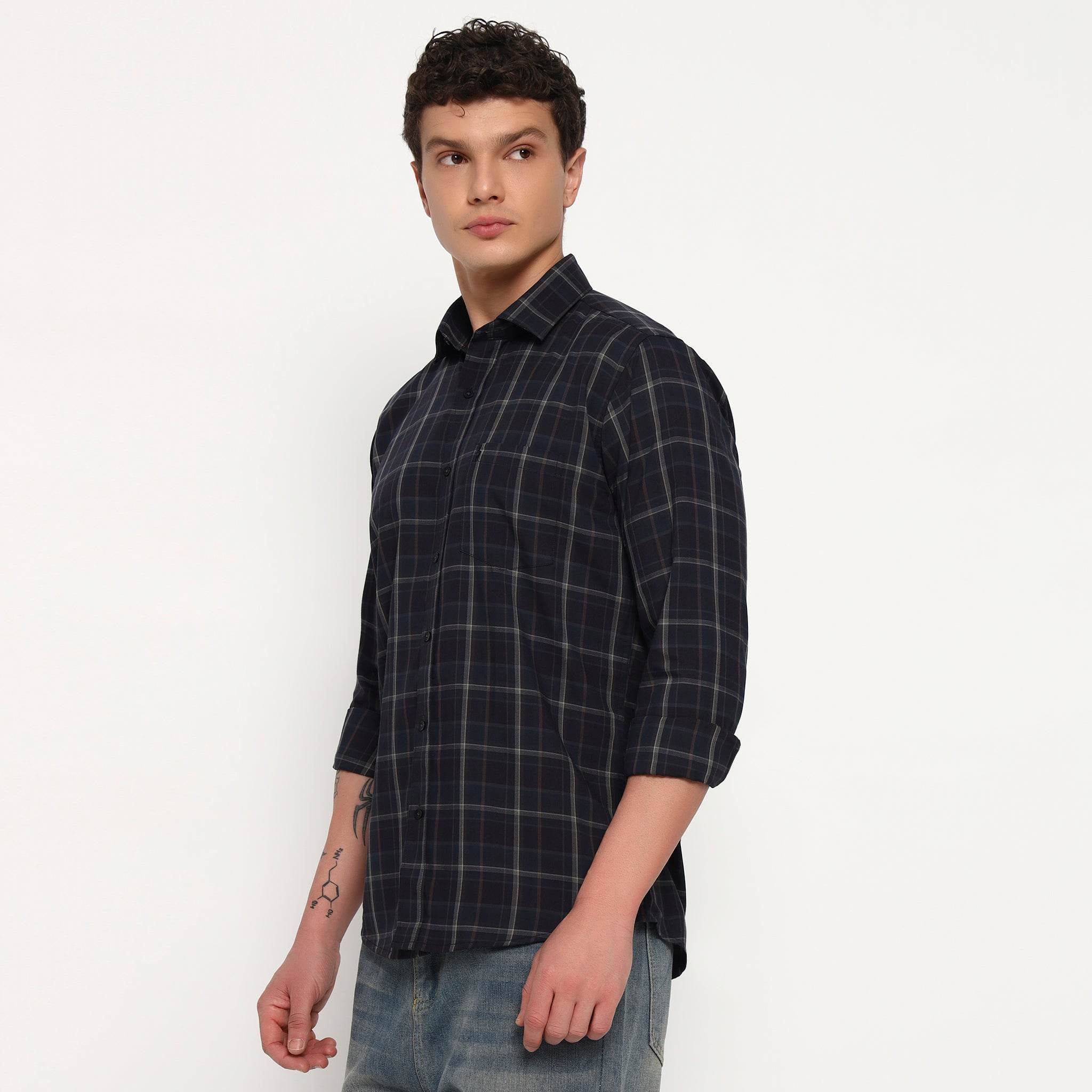 Deep Blue Checks Cotton Shirt