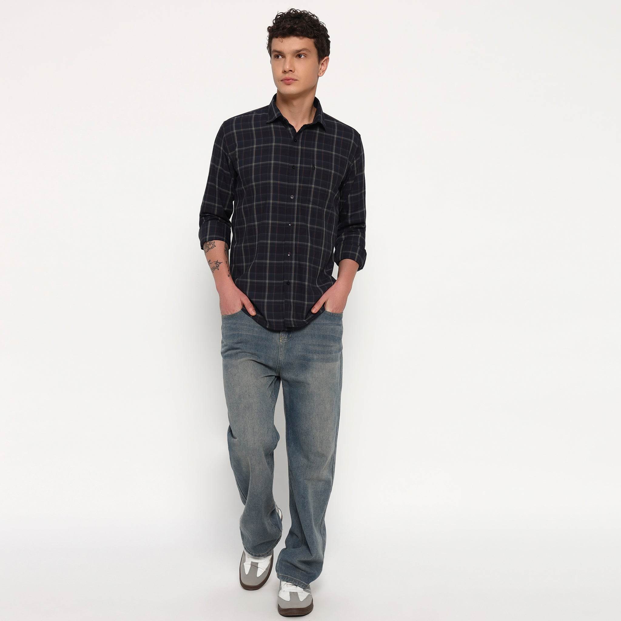 Deep Blue Checks Cotton Shirt