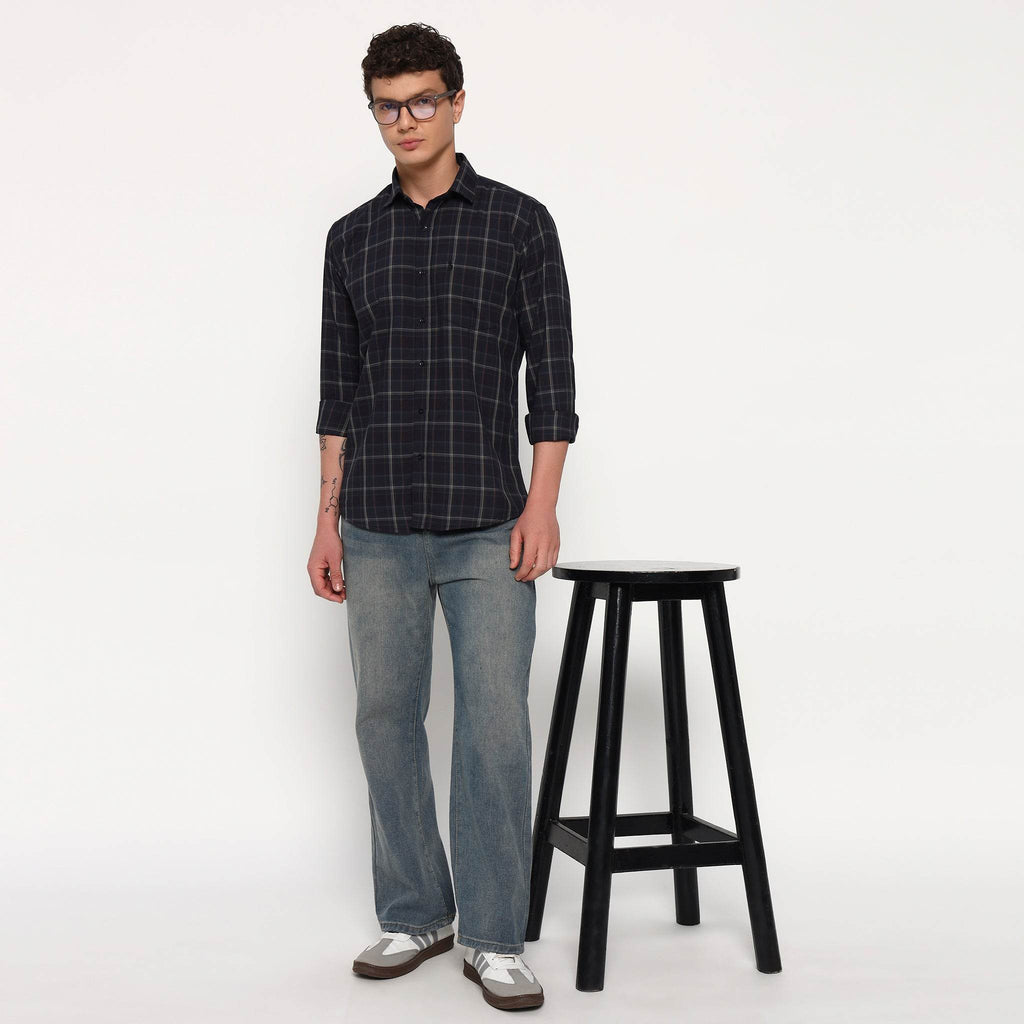 Deep Blue Checks Cotton Shirt