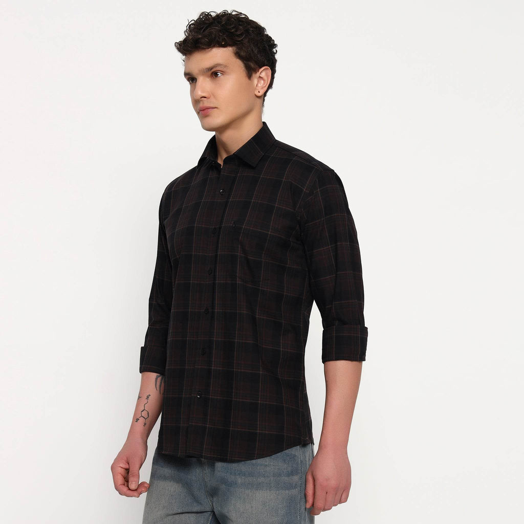 Coffee Brown Checks Cotton Shirt