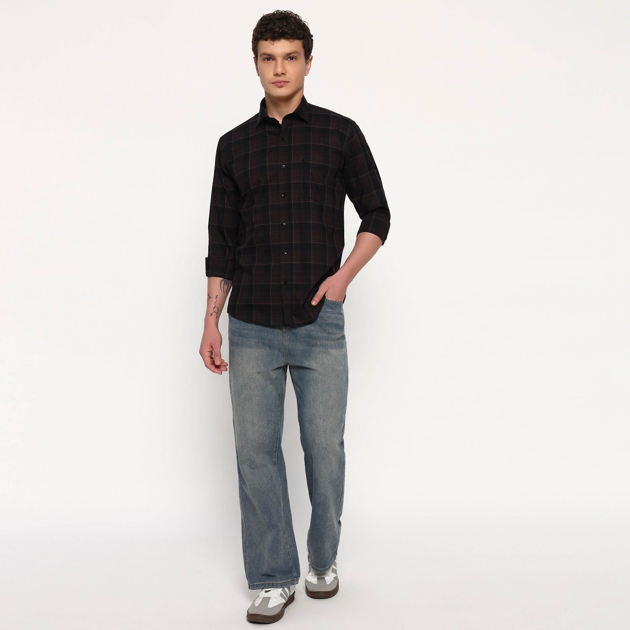 Coffee Brown Checks Cotton Shirt