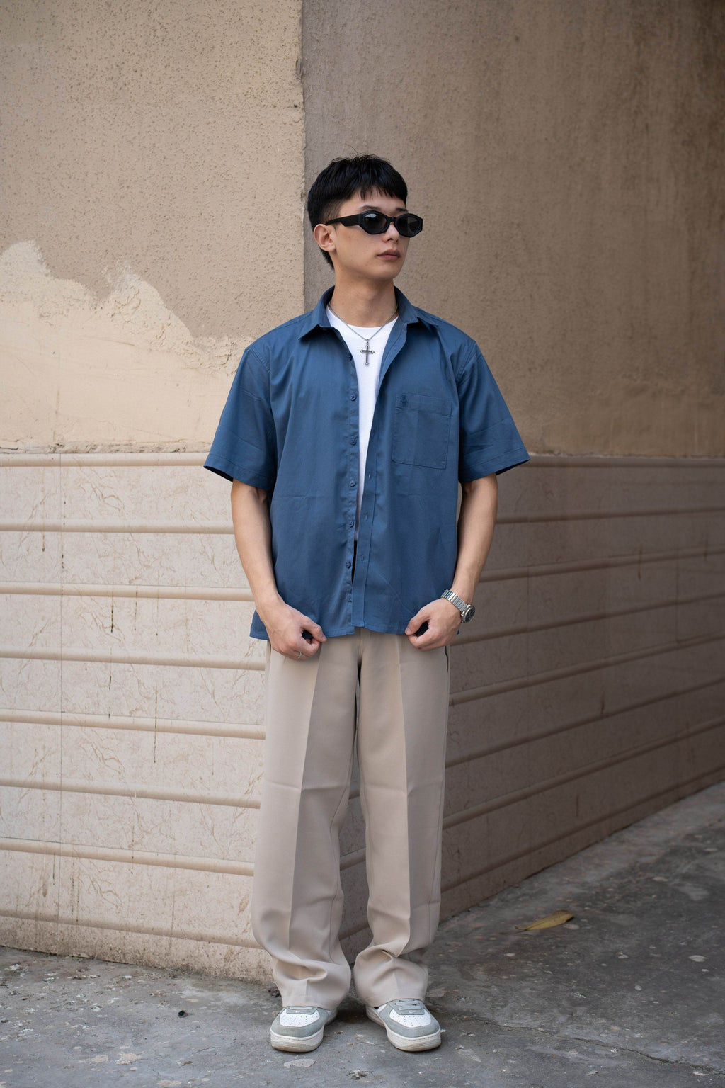 Steel Blue Oversized Half Sleeves Shirt
