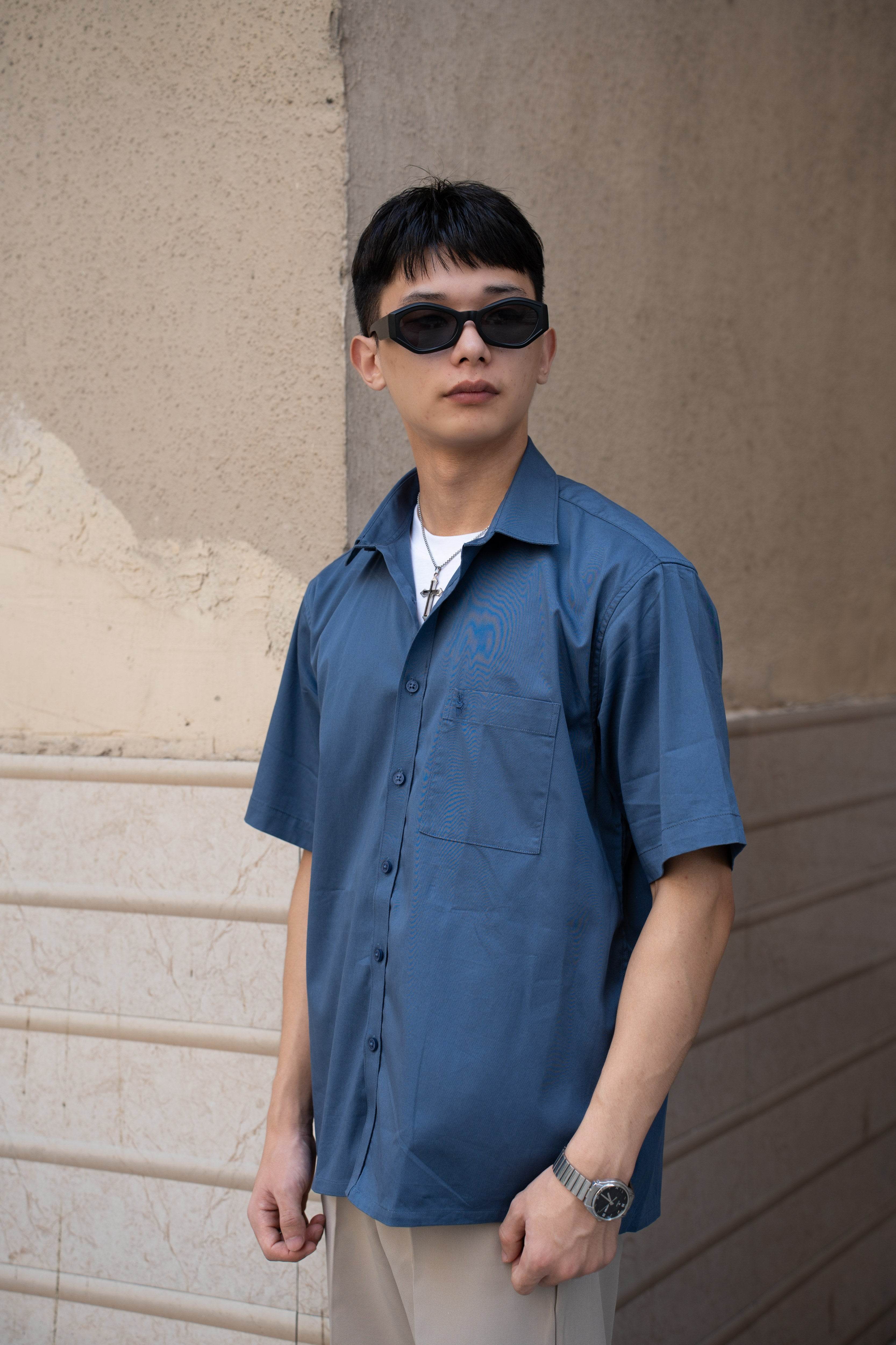 Steel Blue Oversized Half Sleeves Shirt