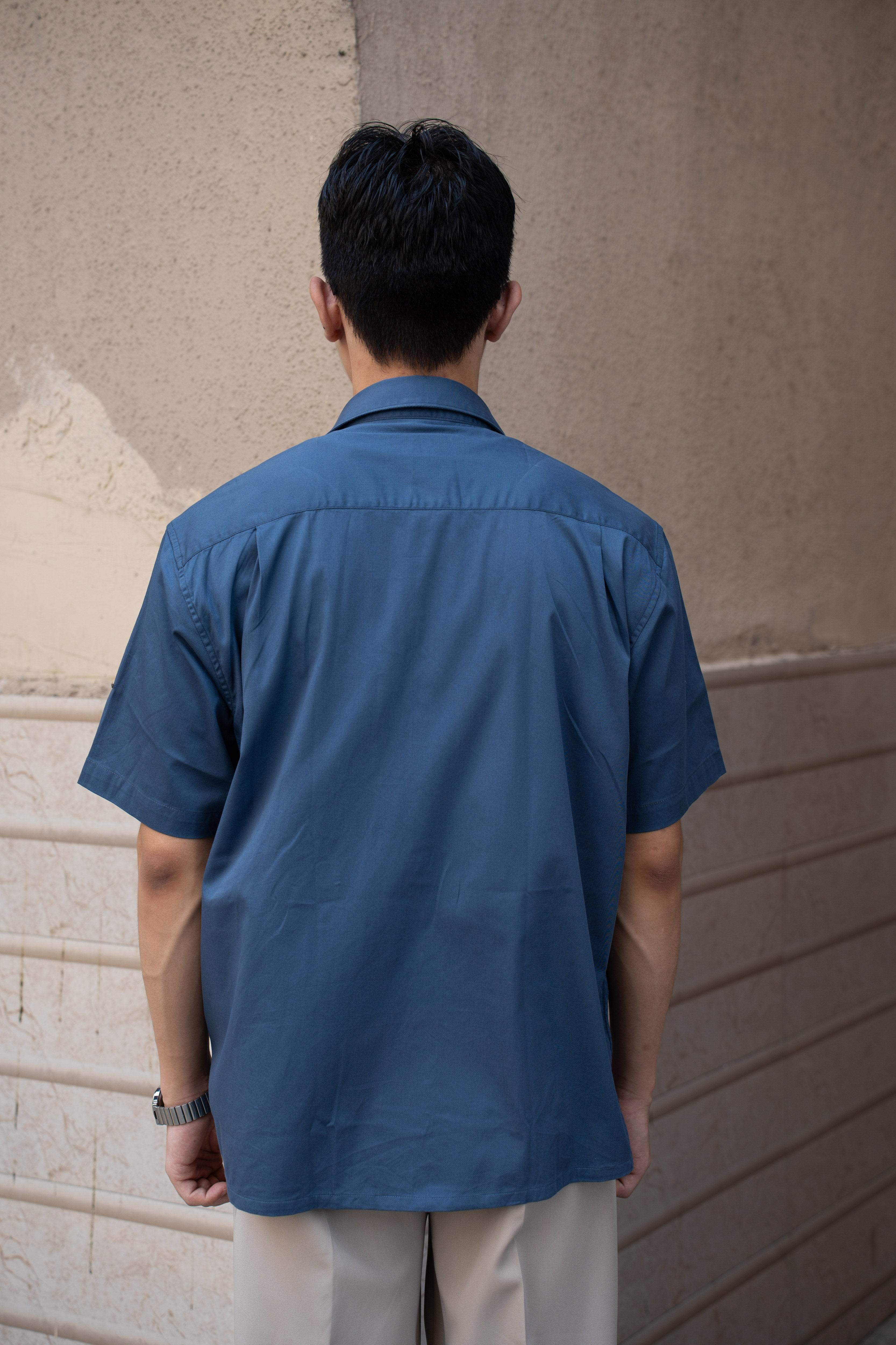 Steel Blue Oversized Half Sleeves Shirt