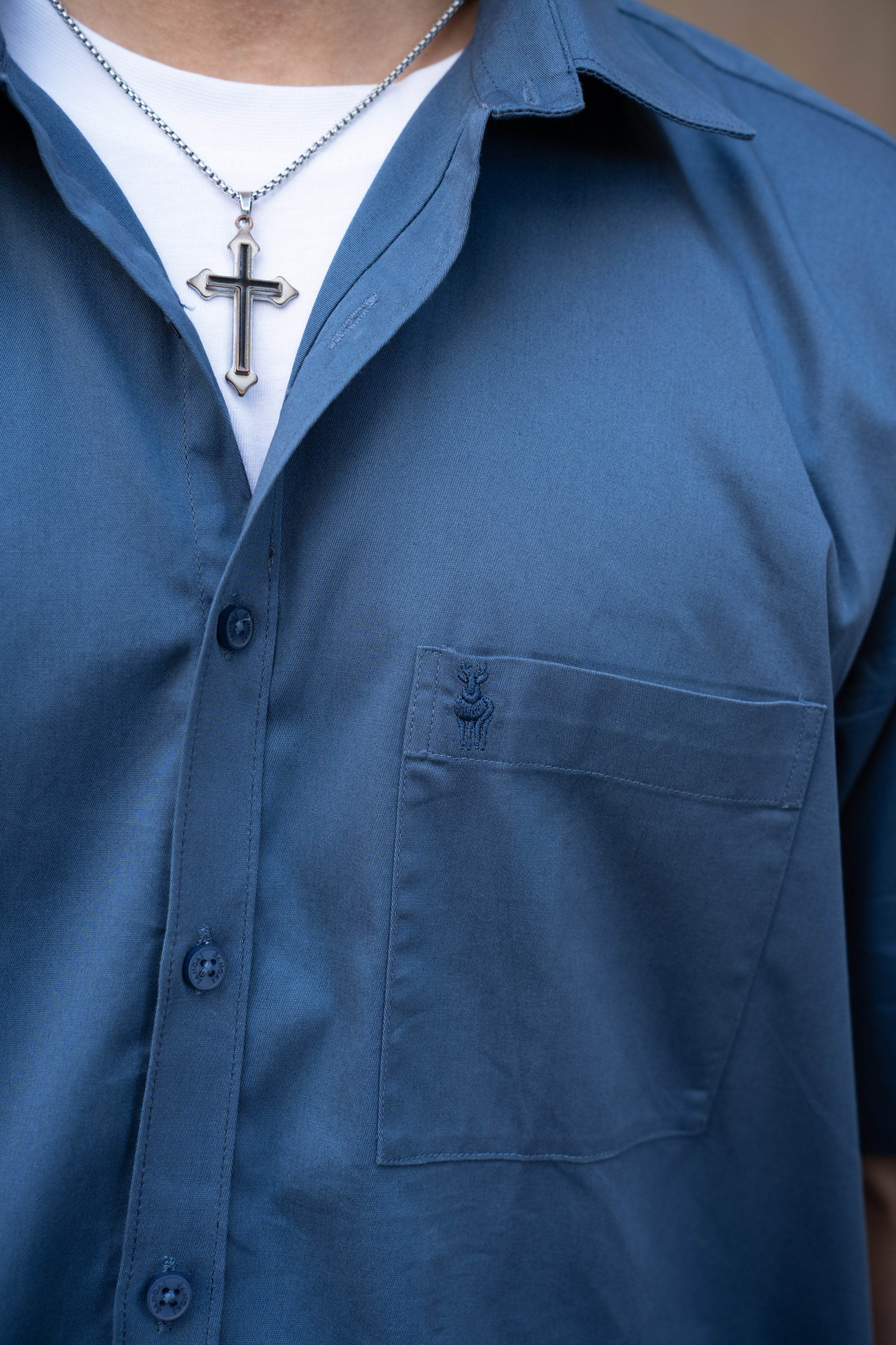 Steel Blue Oversized Half Sleeves Shirt