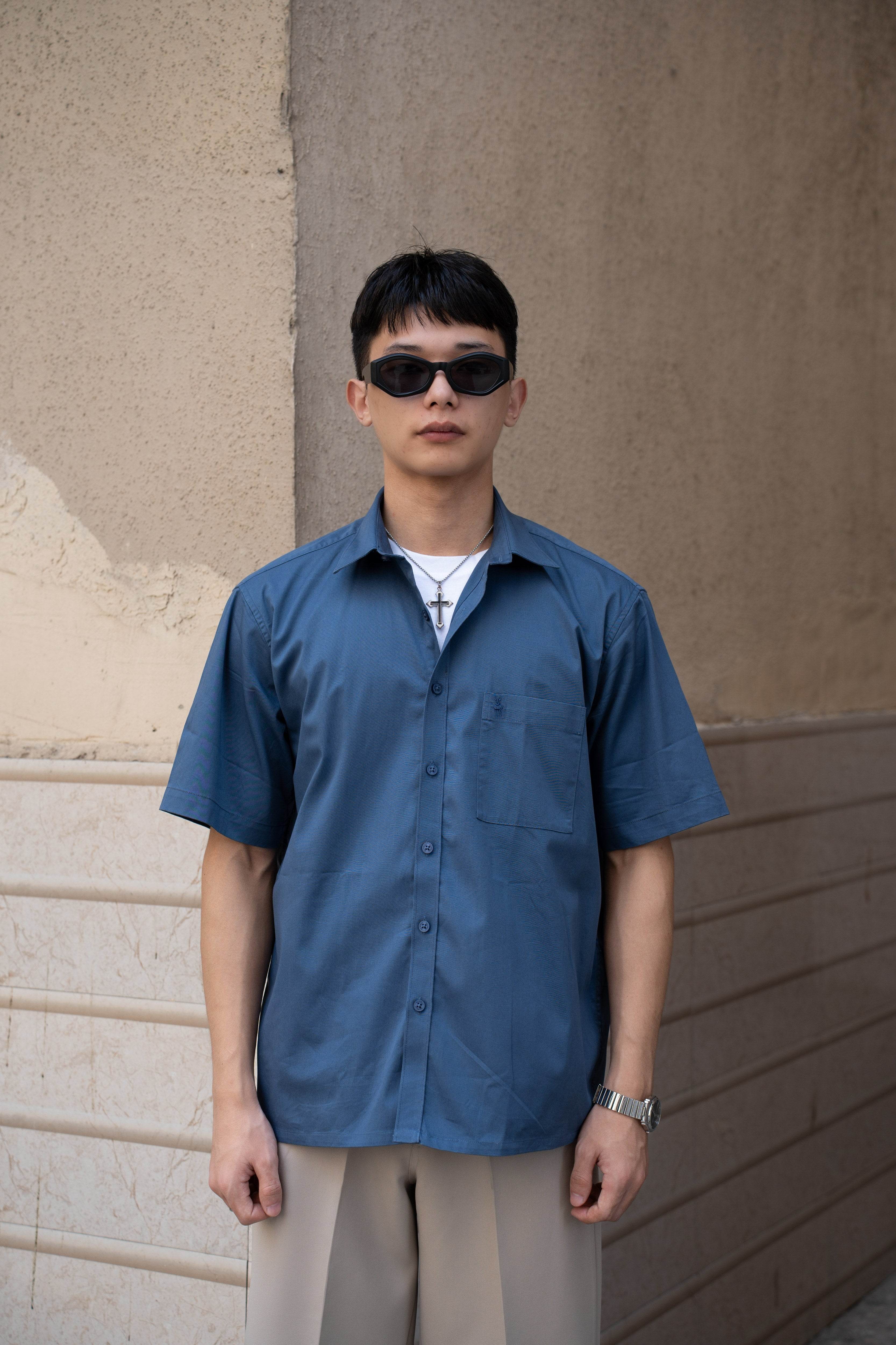 Steel Blue Oversized Half Sleeves Shirt
