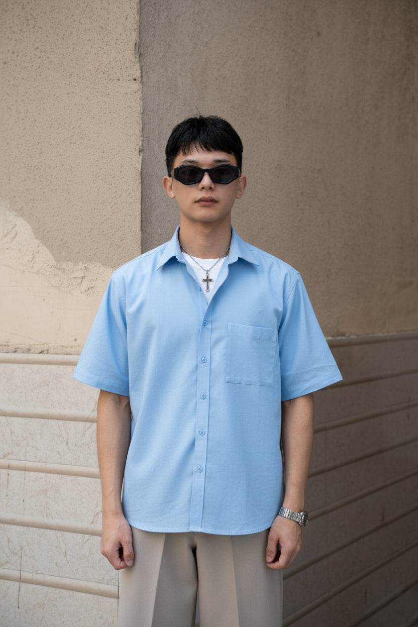 Sky Blue Oversized Half Sleeves Shirt