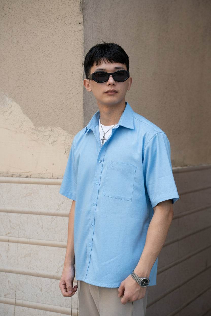 Sky Blue Oversized Half Sleeves Shirt