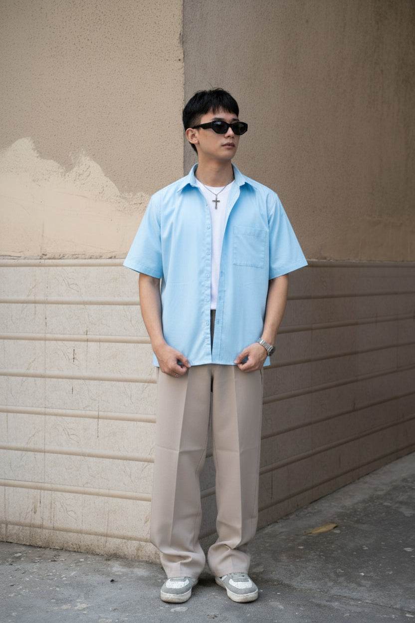 Sky Blue Oversized Half Sleeves Shirt