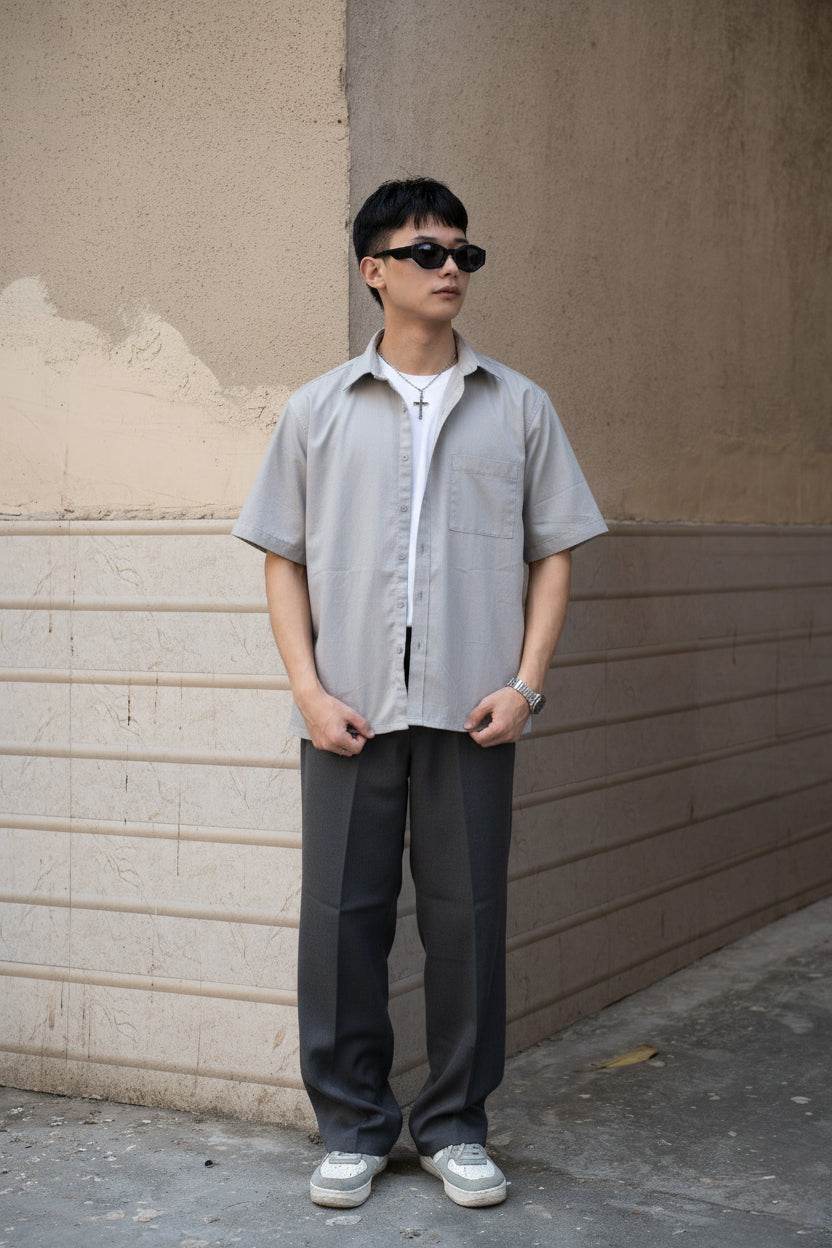 Grey Oversized Half Sleeves Shirt