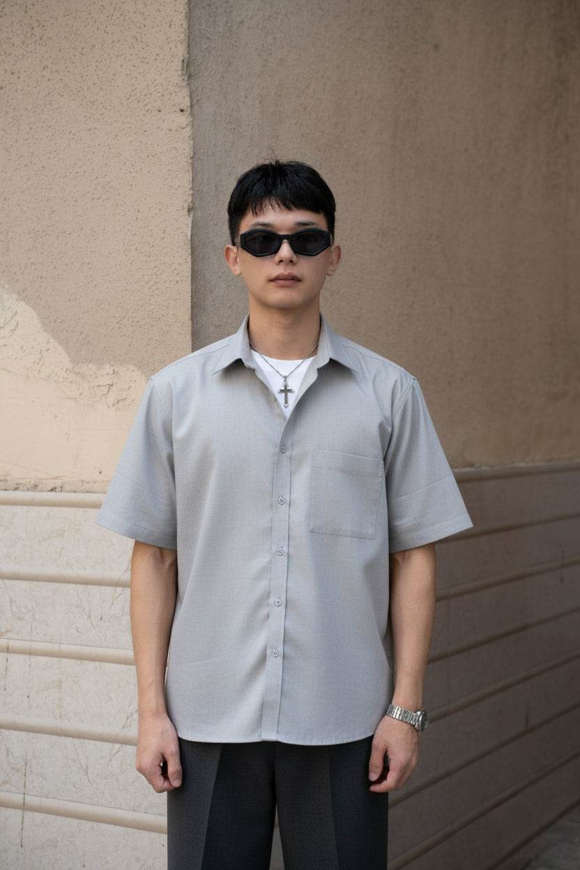 Grey Oversized Half Sleeves Shirt