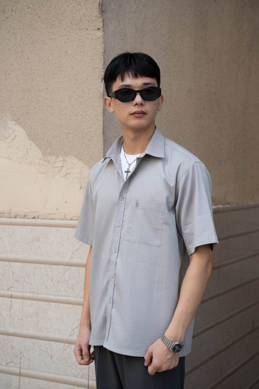 Grey Oversized Half Sleeves Shirt