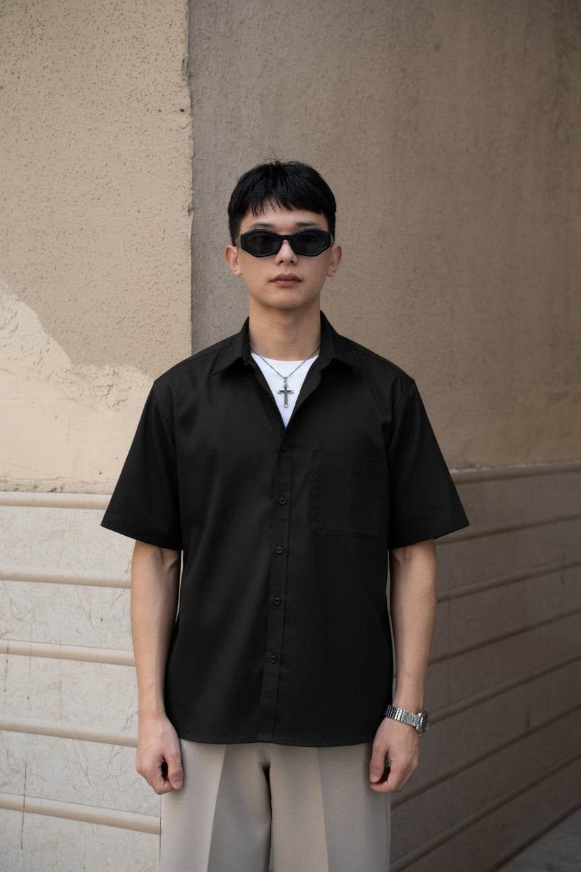 Black Oversized Half Sleeves Shirt